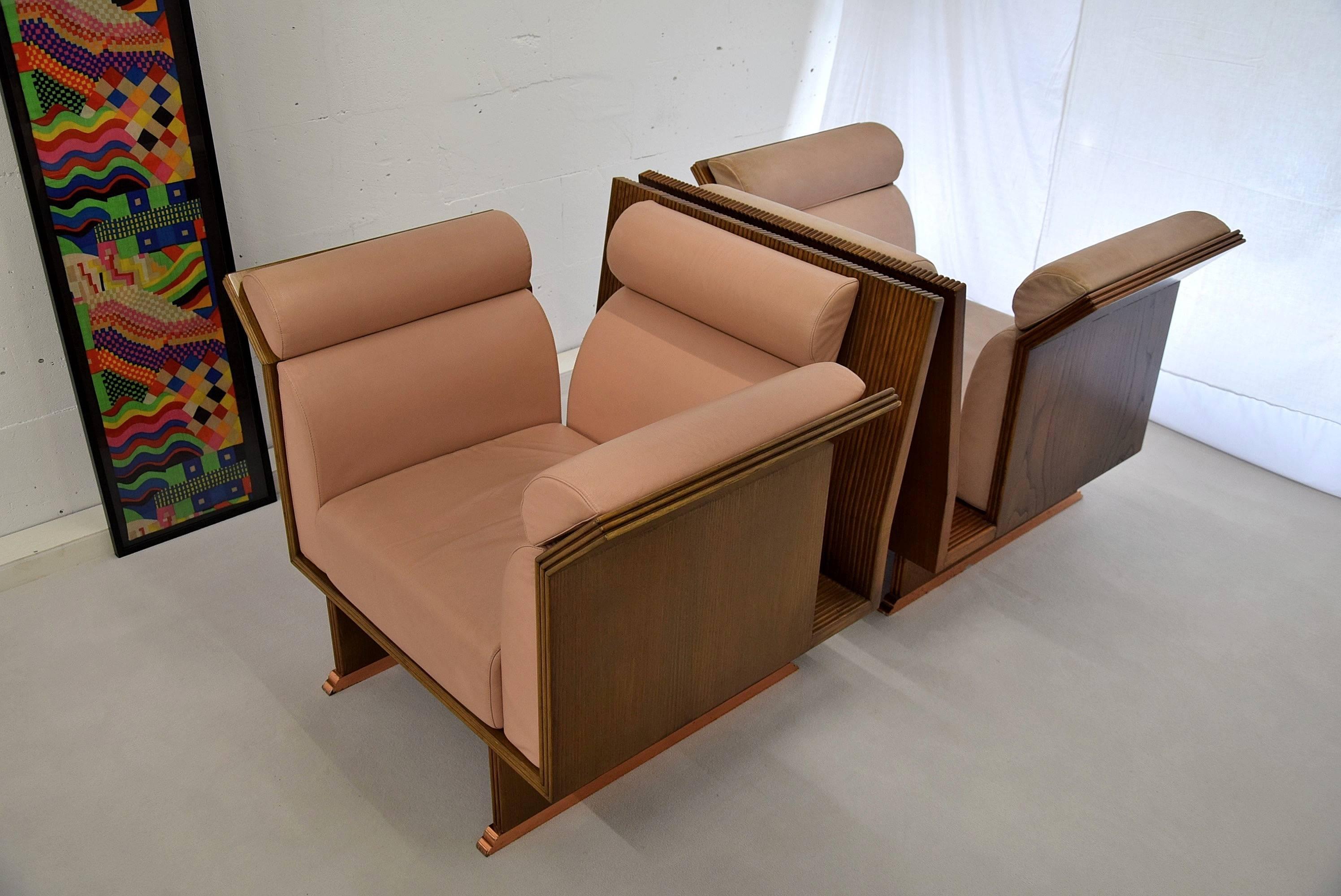 Late 20th Century Post Modern Mahogany Arm Chairs by Ugo La Pietra 