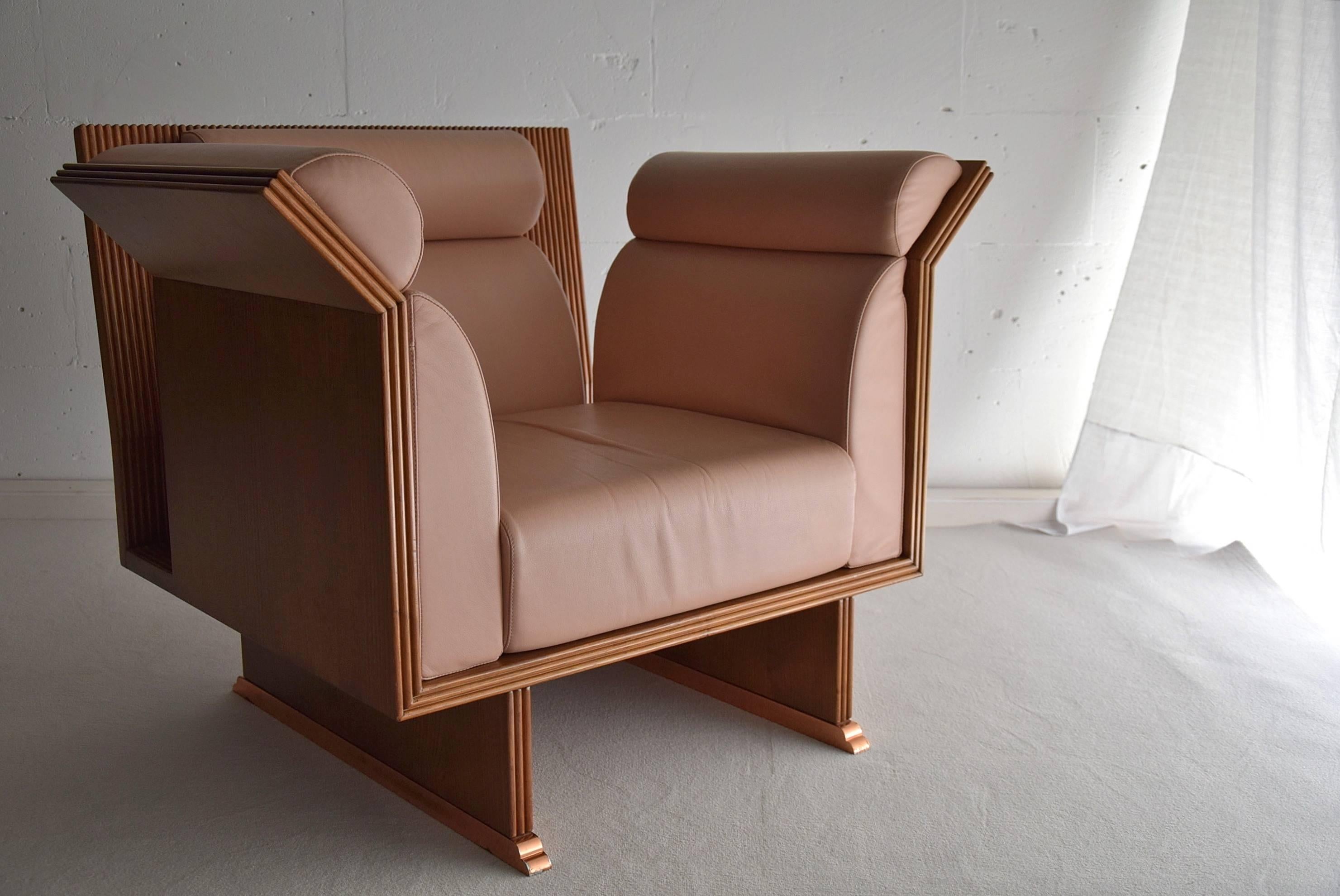Italian Post Modern Mahogany Arm Chairs by Ugo La Pietra 