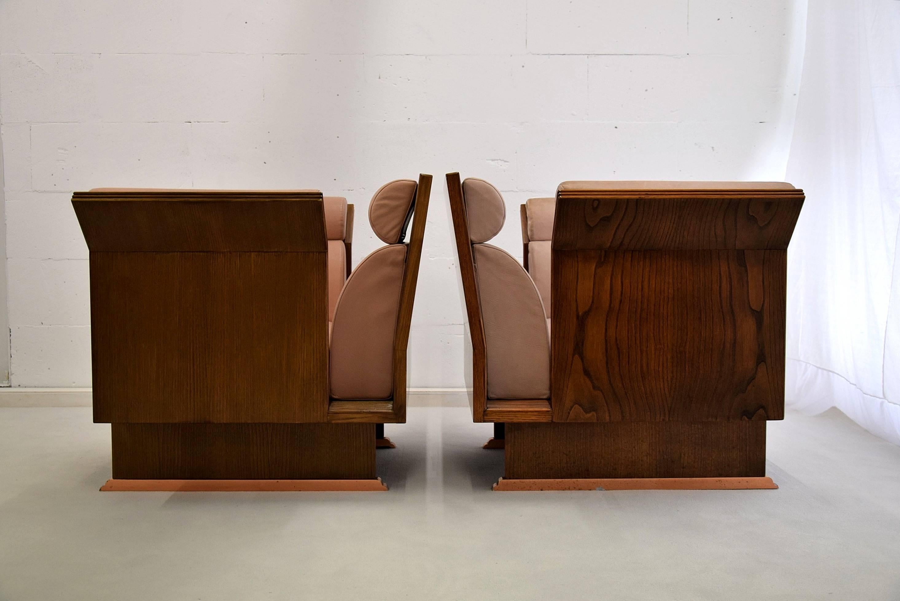 Post Modern Mahogany Arm Chairs by Ugo La Pietra  1