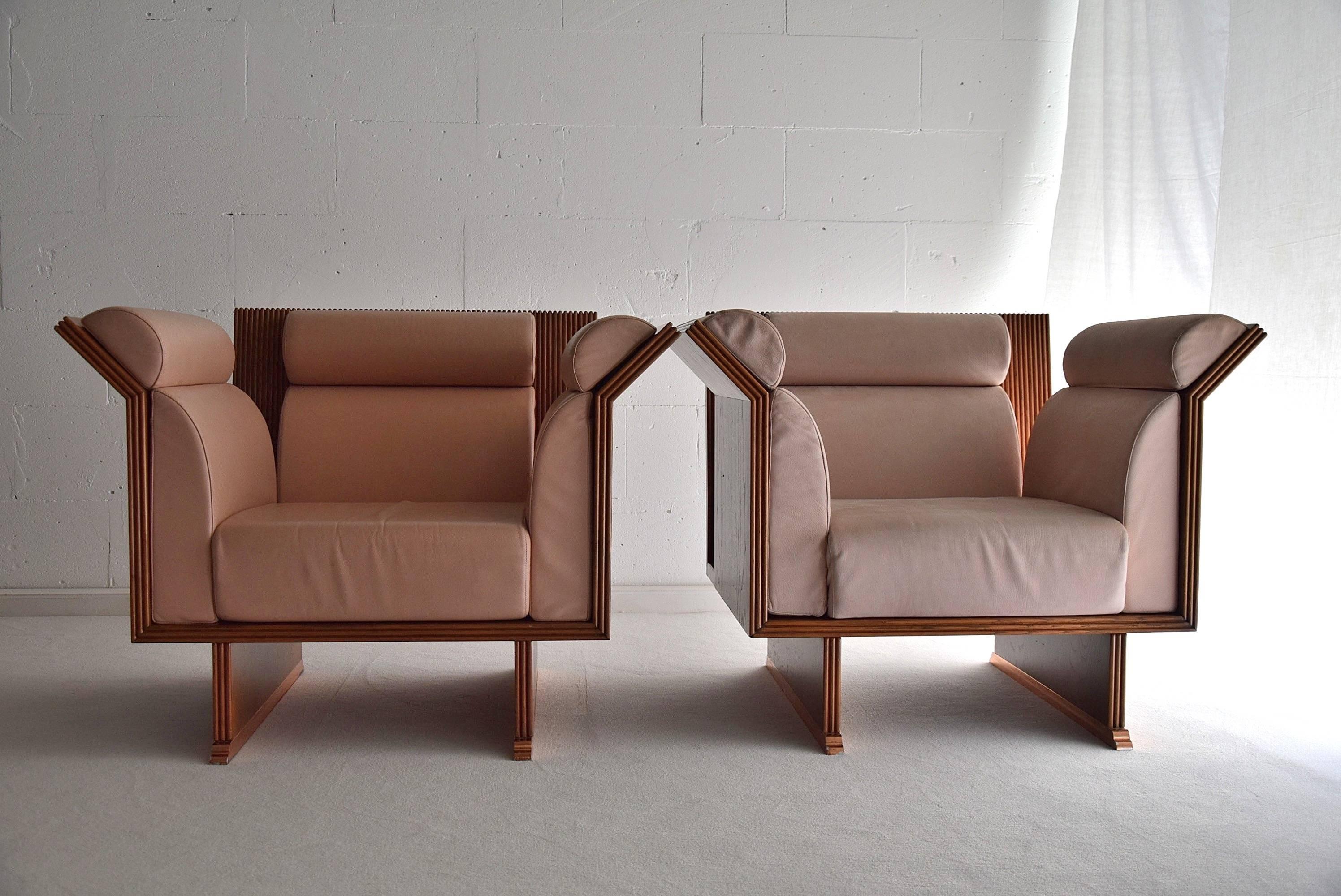 Post Modern Mahogany Arm Chairs by Ugo La Pietra  3