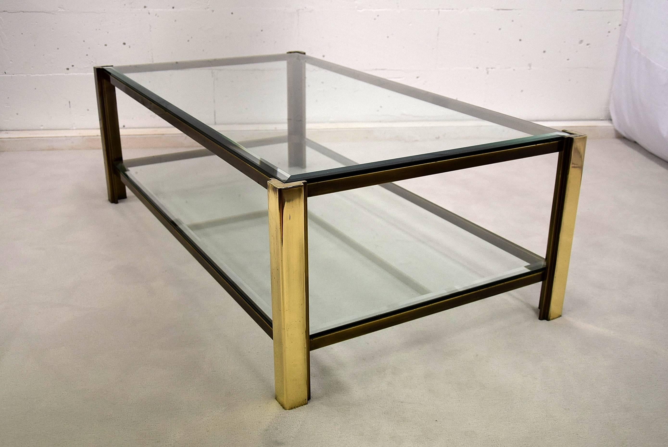 French Maison Jansen Solid Brass Two-Tier Coffee Table