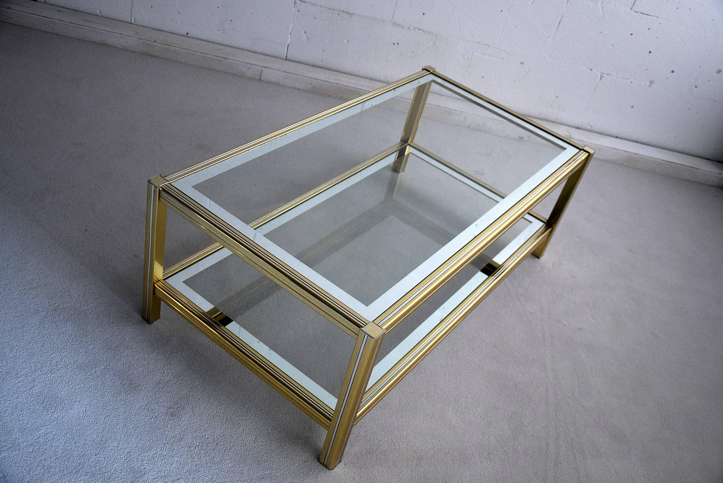 Late 20th Century Hollywood Regency Brass and Chrome Coffee Table