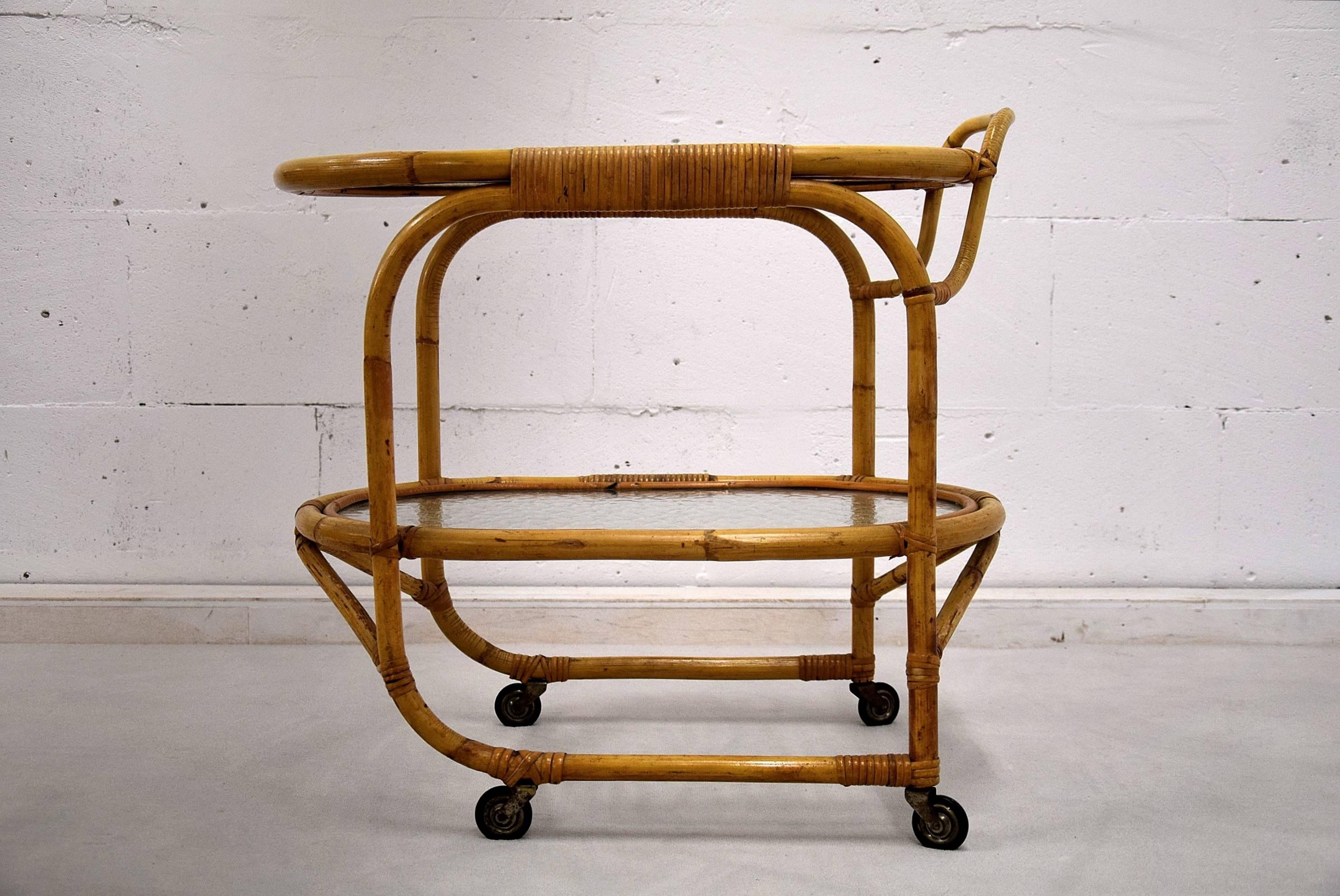 Bamboo Serving Trolley Mid century Modern For Sale 3