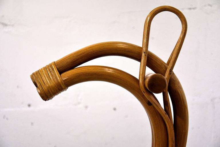 Bamboo and wicker mid century modern rocking horse
Adorable rocking horse in great condition produced by Rohe Noordwolde, the Netherlands in the 1960s.

Measurements: H 74 x W 40 x L 84 cm. Seating height 31 cm.