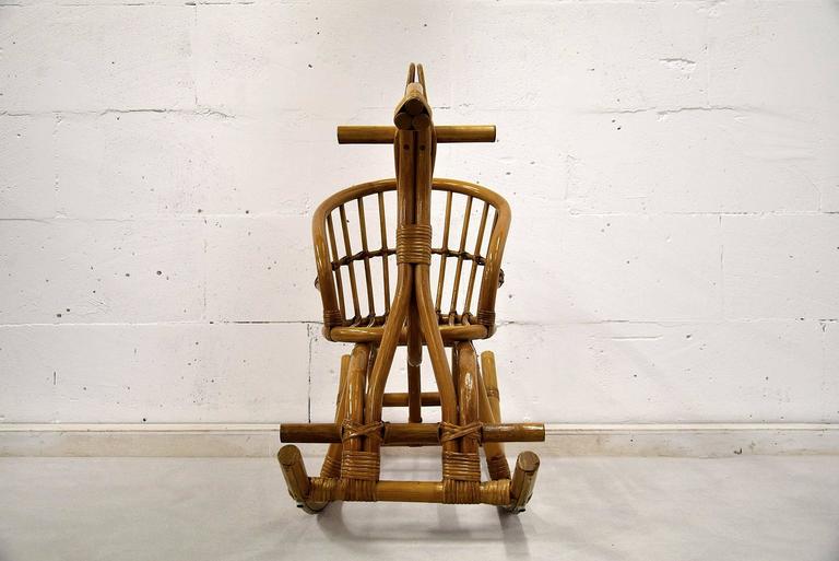 Mid-Century Modern Mid century modern Wicker and Bamboo Rocking Horse For Sale