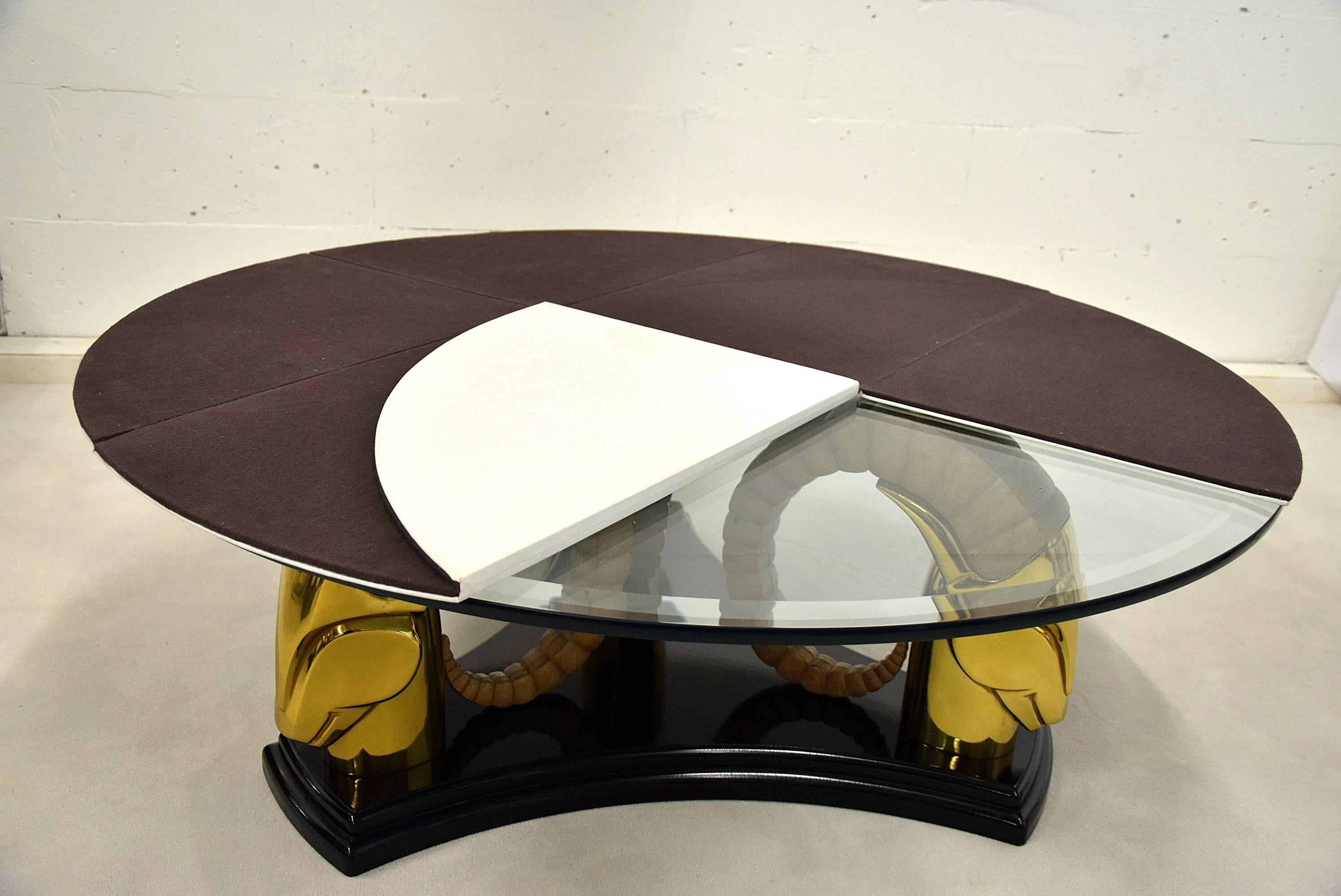 Hollywood Regency Brass and Glass Coffee Table For Sale 3