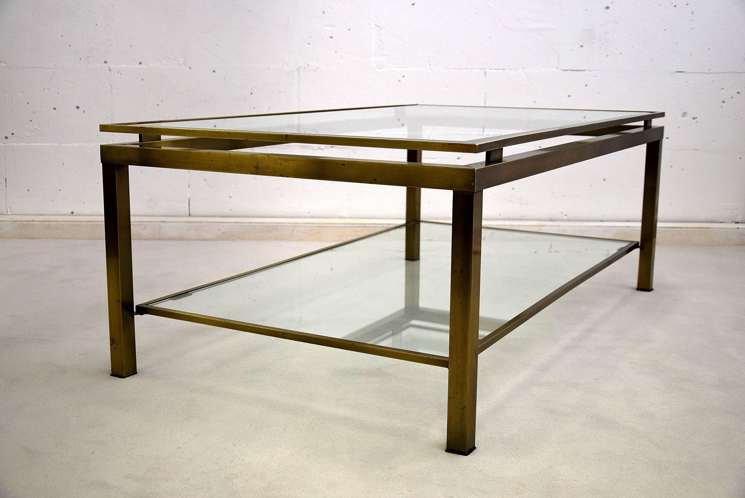 Beveled Sophisticated Maison Jansen Brass 1970s Two-Tier Coffee Table
