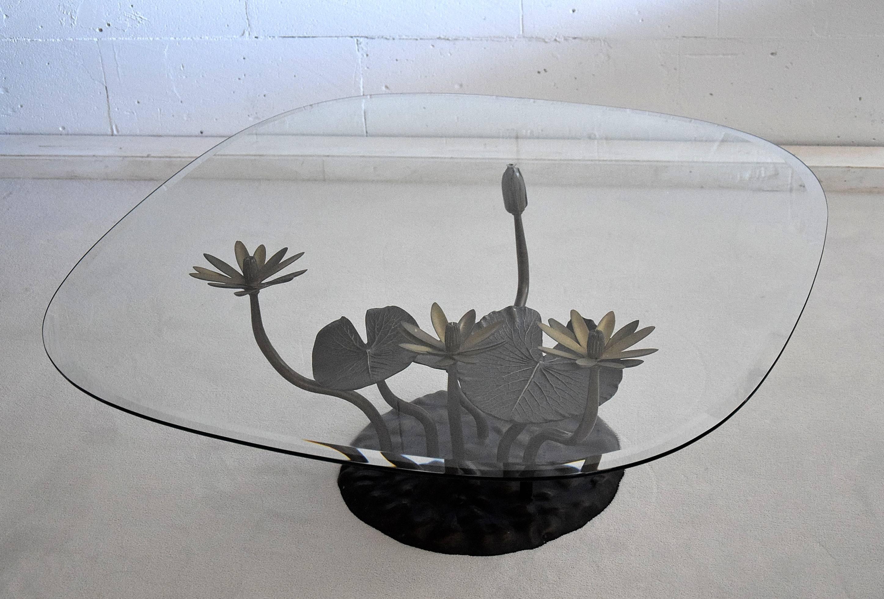 Mid-Century Modern Brass Lotus Coffee Table For Sale 5