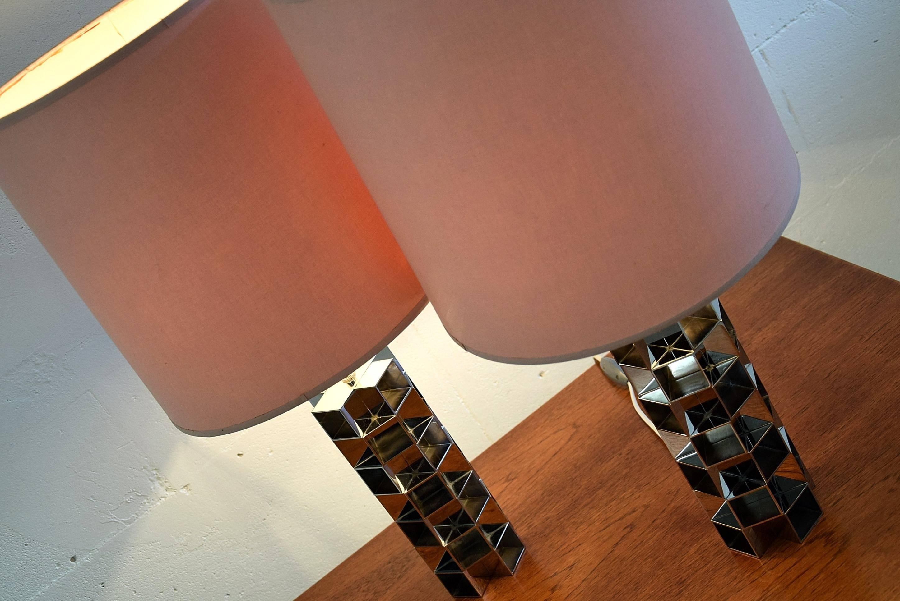 Late 20th Century Stylish Hollywood Regency  Pair of Chrome Table Lamps