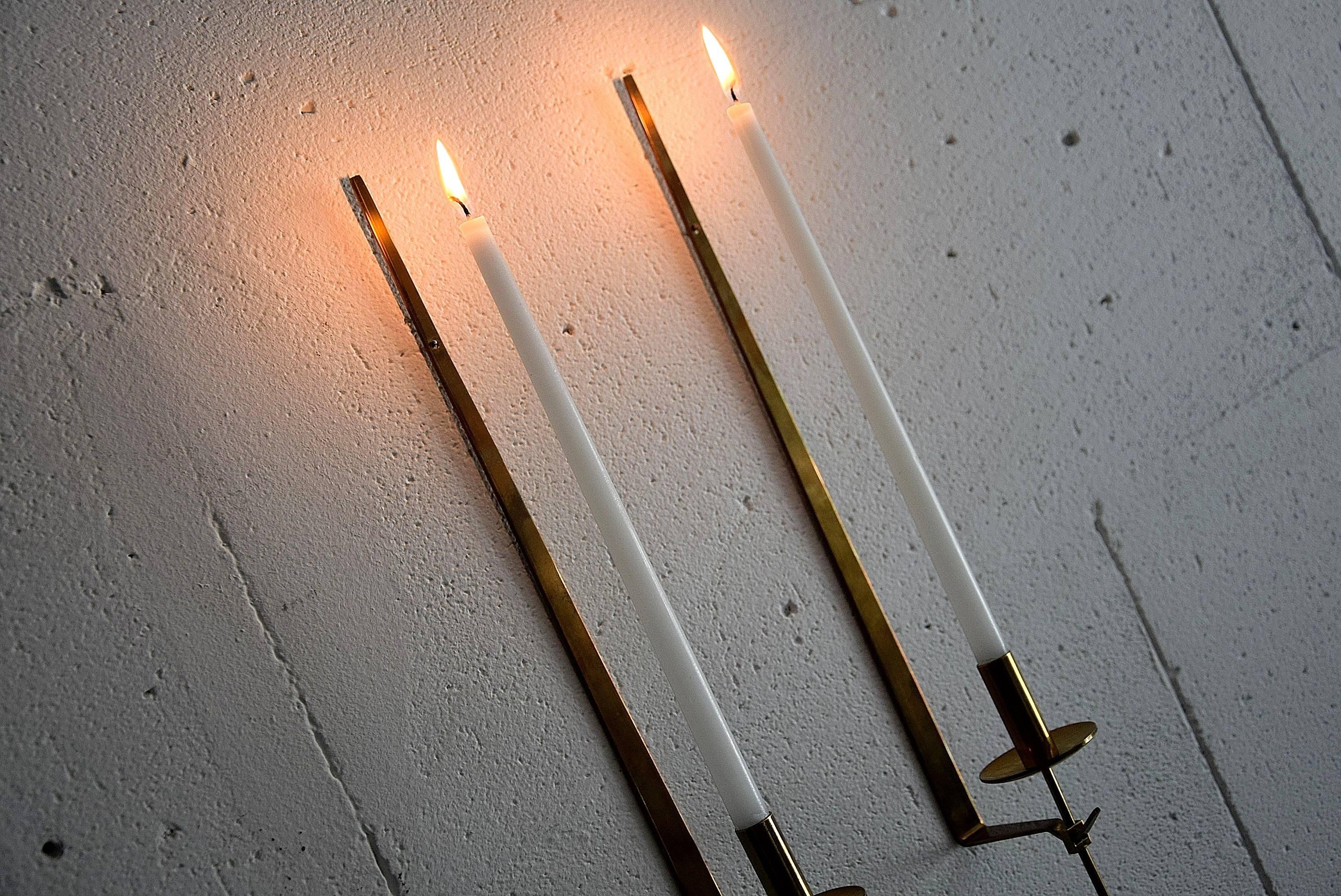 Brass Pair of Candle Sconces by Pierre Forssell for Skultuna