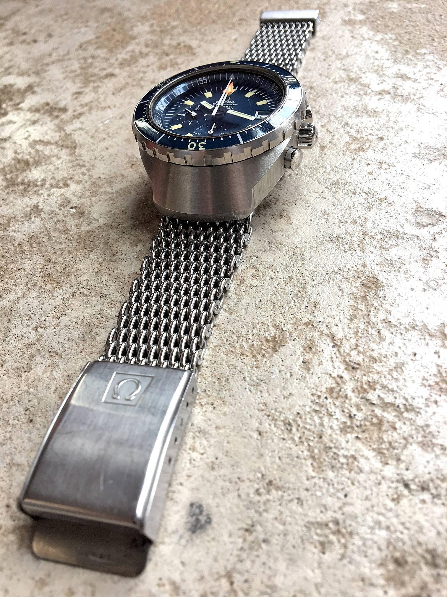Stainless Steel Omega Seamaster 120m Automatic Chronograph 1971 a.k.a. Big Blue For Sale
