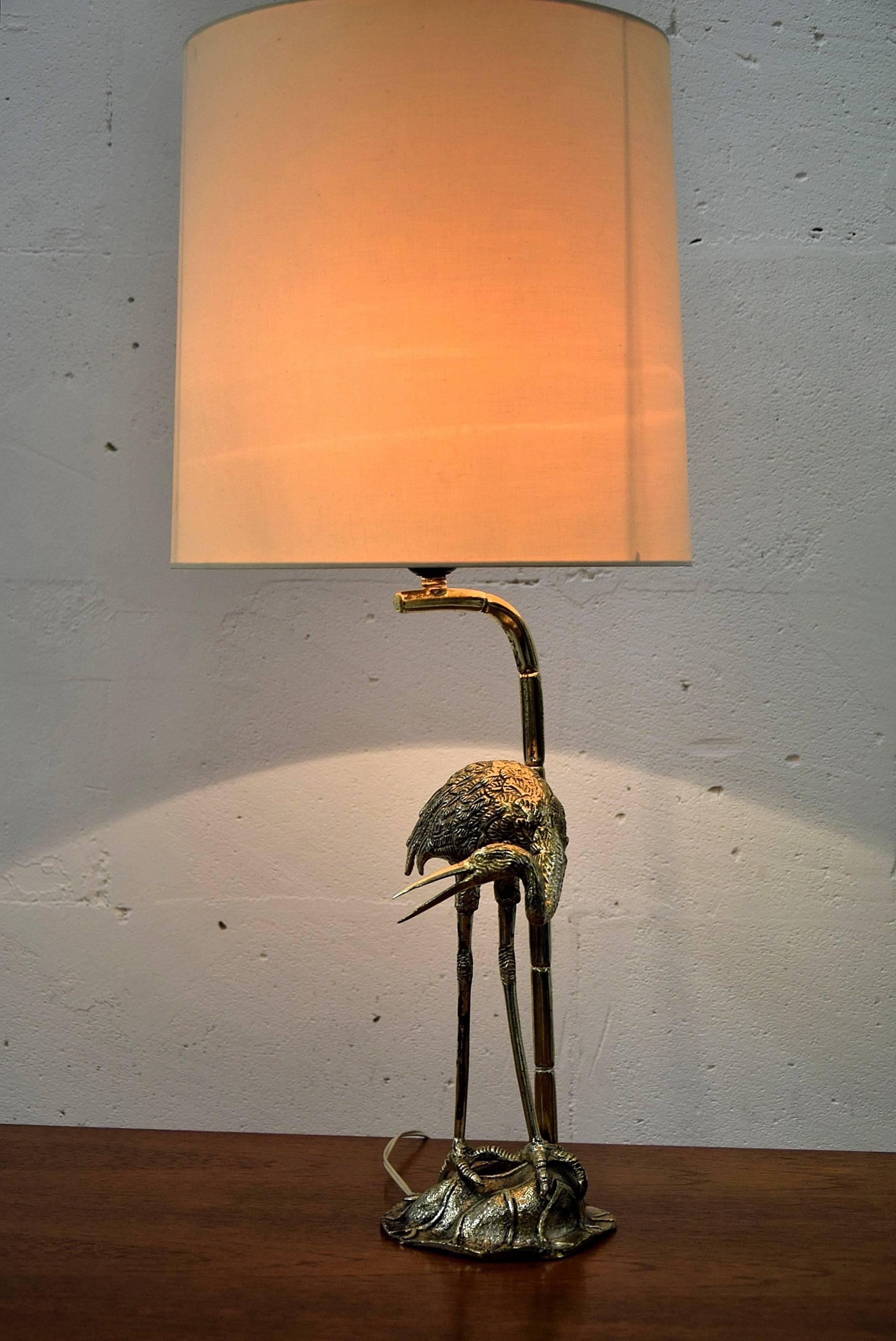 French Hollywood Regency Silver Plated Heron Table Lamp by Maison Bagues