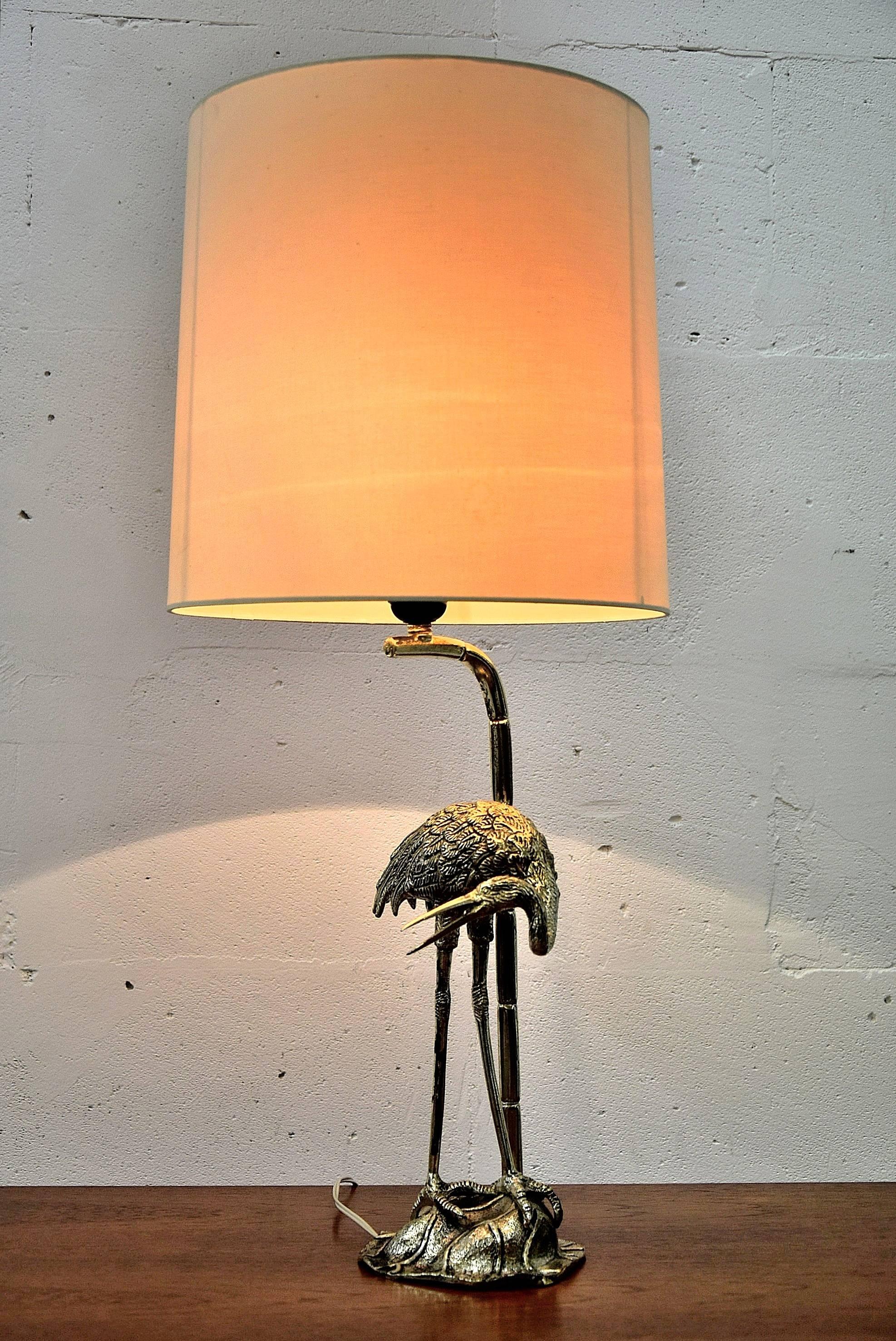 Late 20th Century Hollywood Regency Silver Plated Heron Table Lamp by Maison Bagues