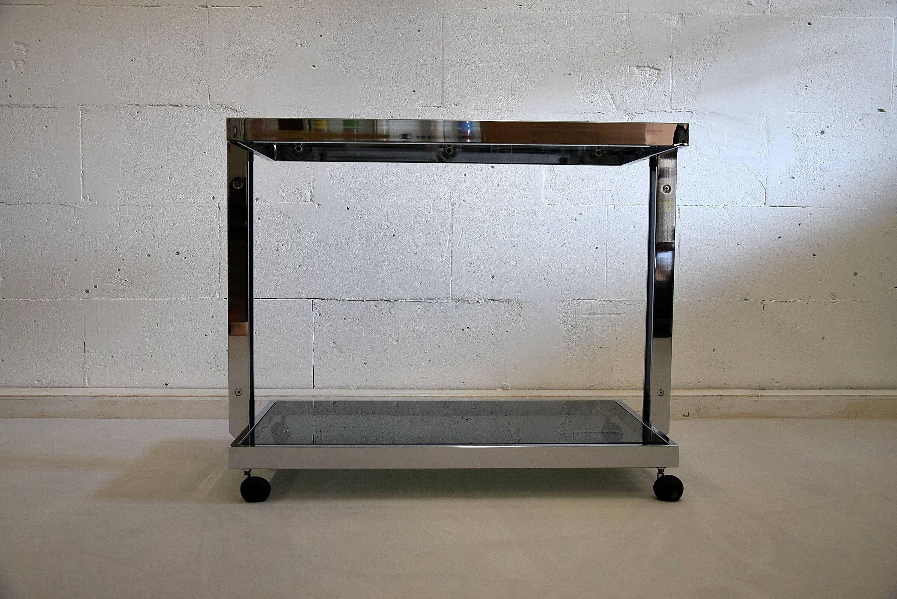 Smoked Glass Mid-Century Modern Italian Serving Trolley For Sale