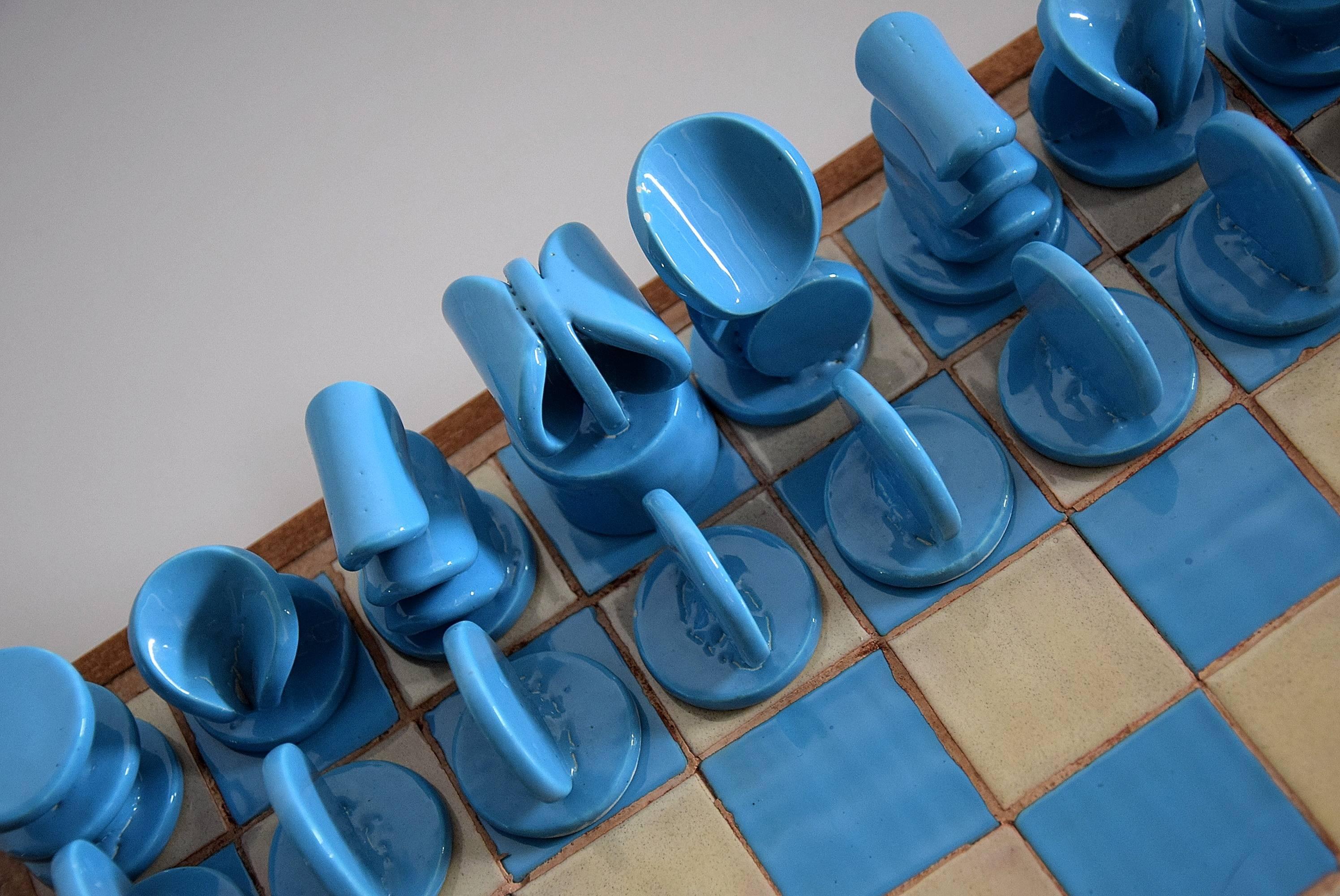 French Mid-Century Modern Rare Ceramic Chess Set 1