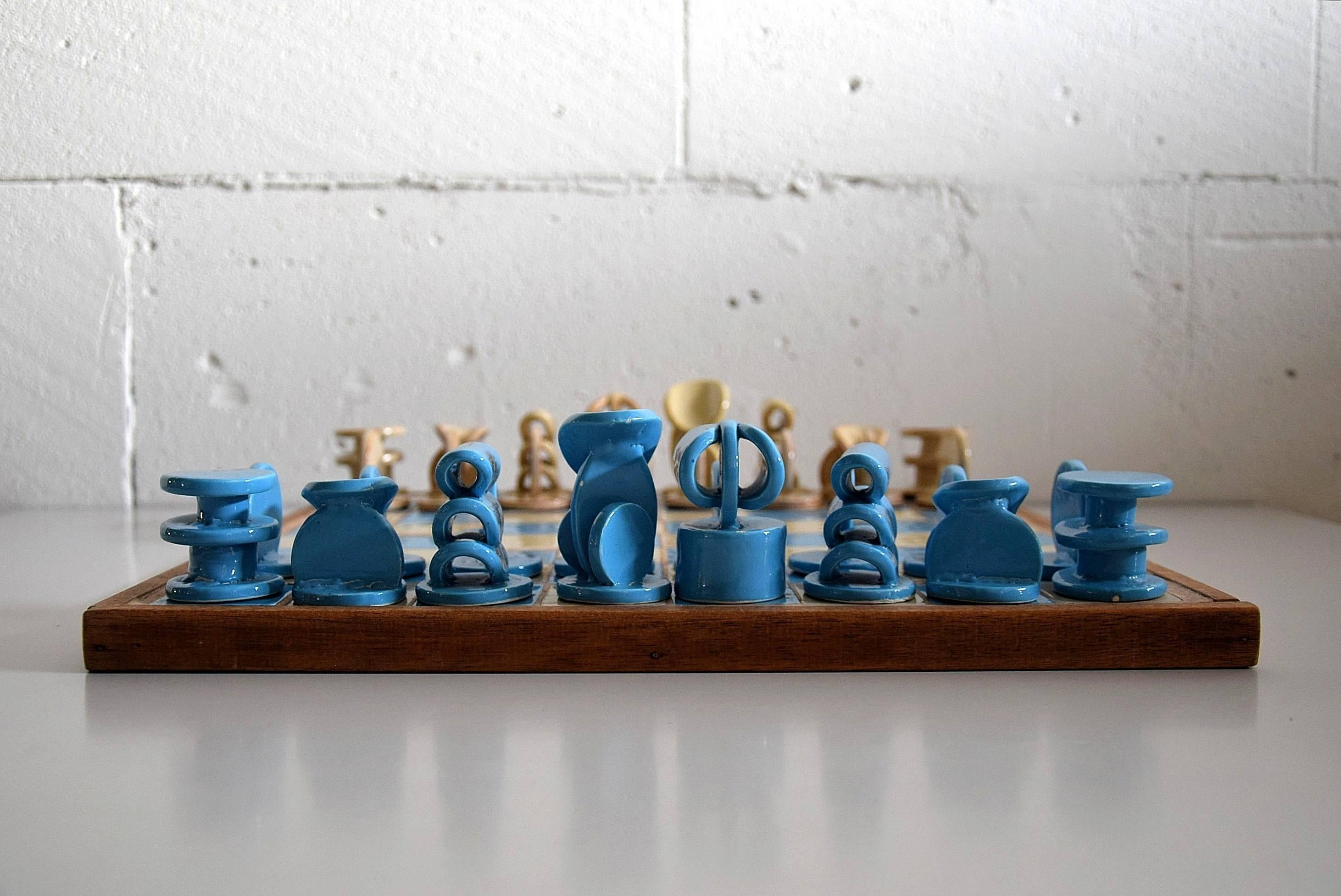 French Mid-Century Modern Rare Ceramic Chess Set 3