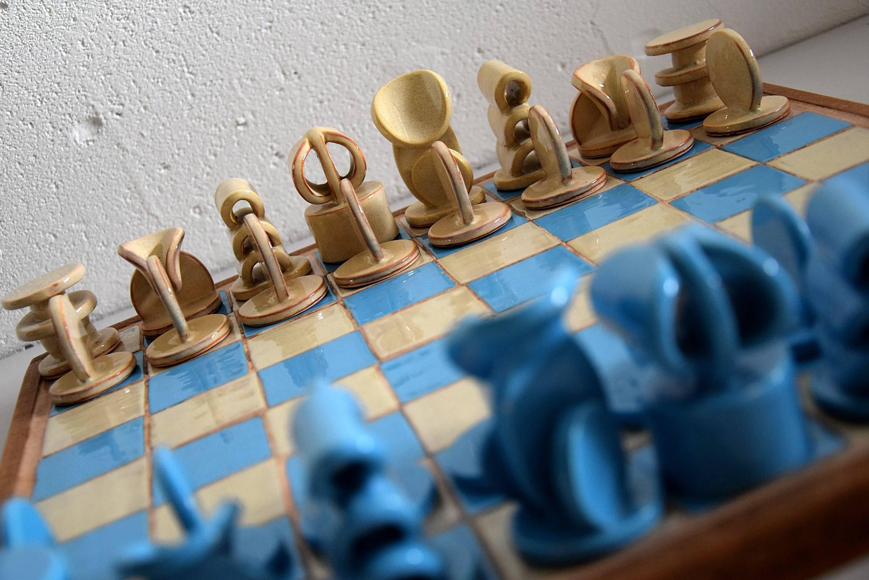 French Mid-Century Modern Rare Ceramic Chess Set 2