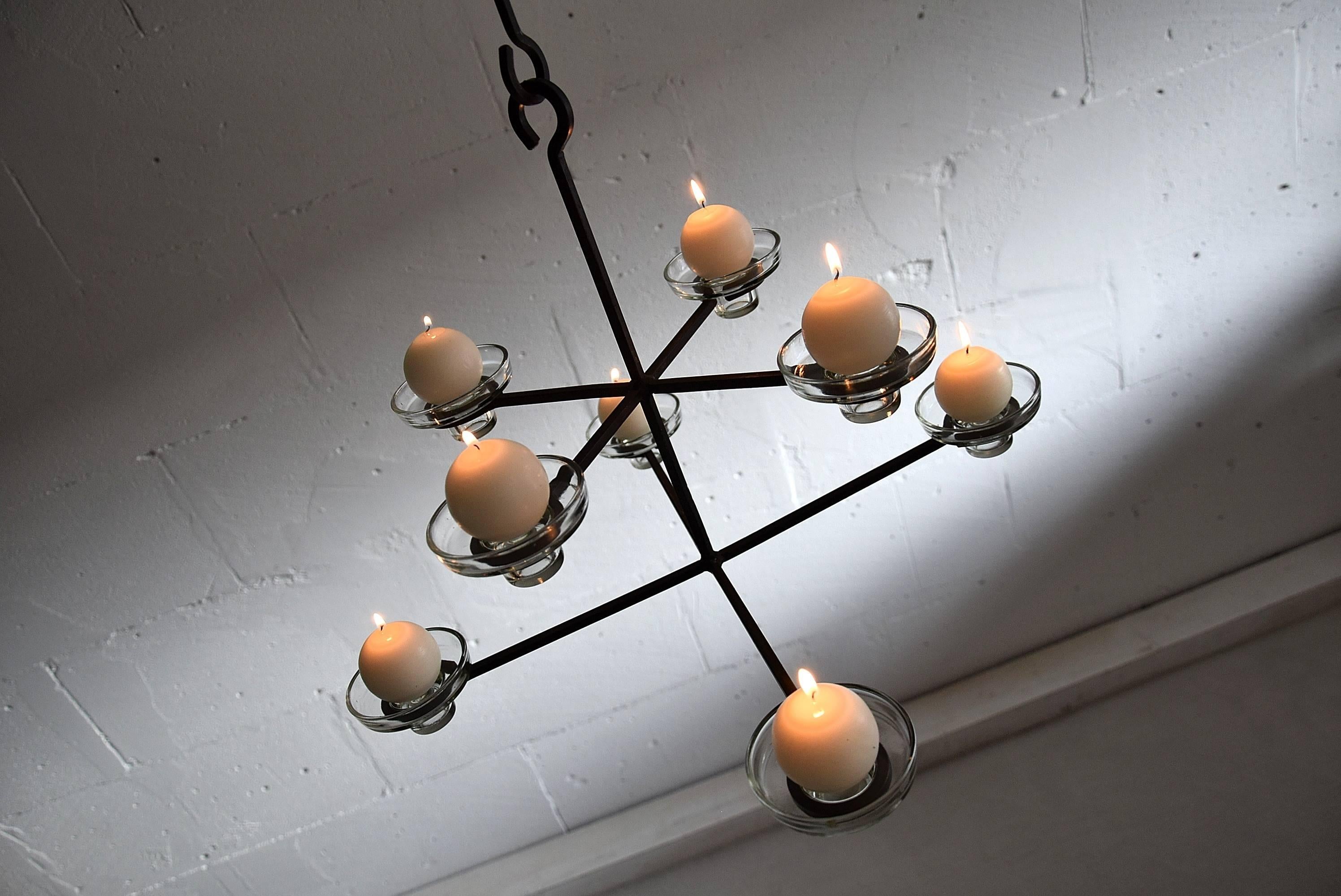 Scandinavian Mid-Century Modern Chandelier Erik Hoglund Attributed For Sale 1