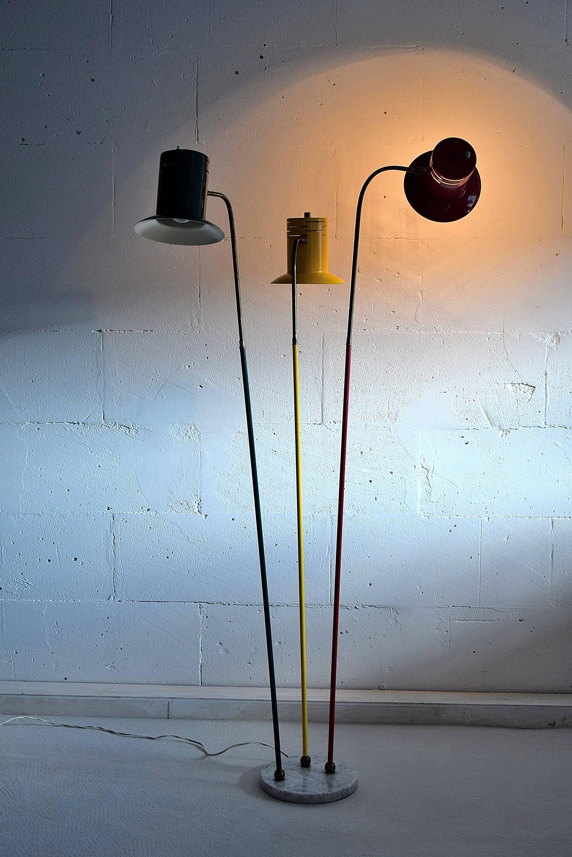 Italian Lumen Mid Century Modern Red Green and Yellow Floor Lamp For Sale