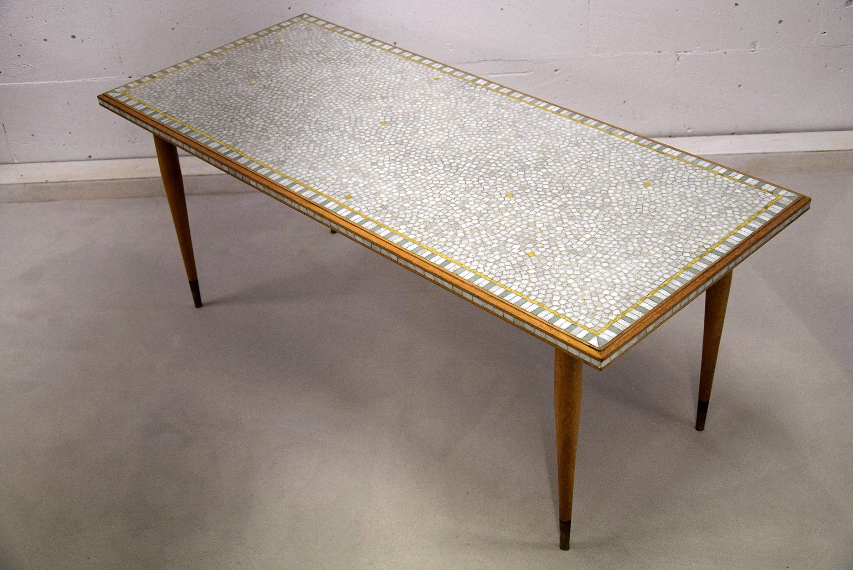 Mid Century Modern Mosaic Marble and Gold-Plated Coffee Table 2