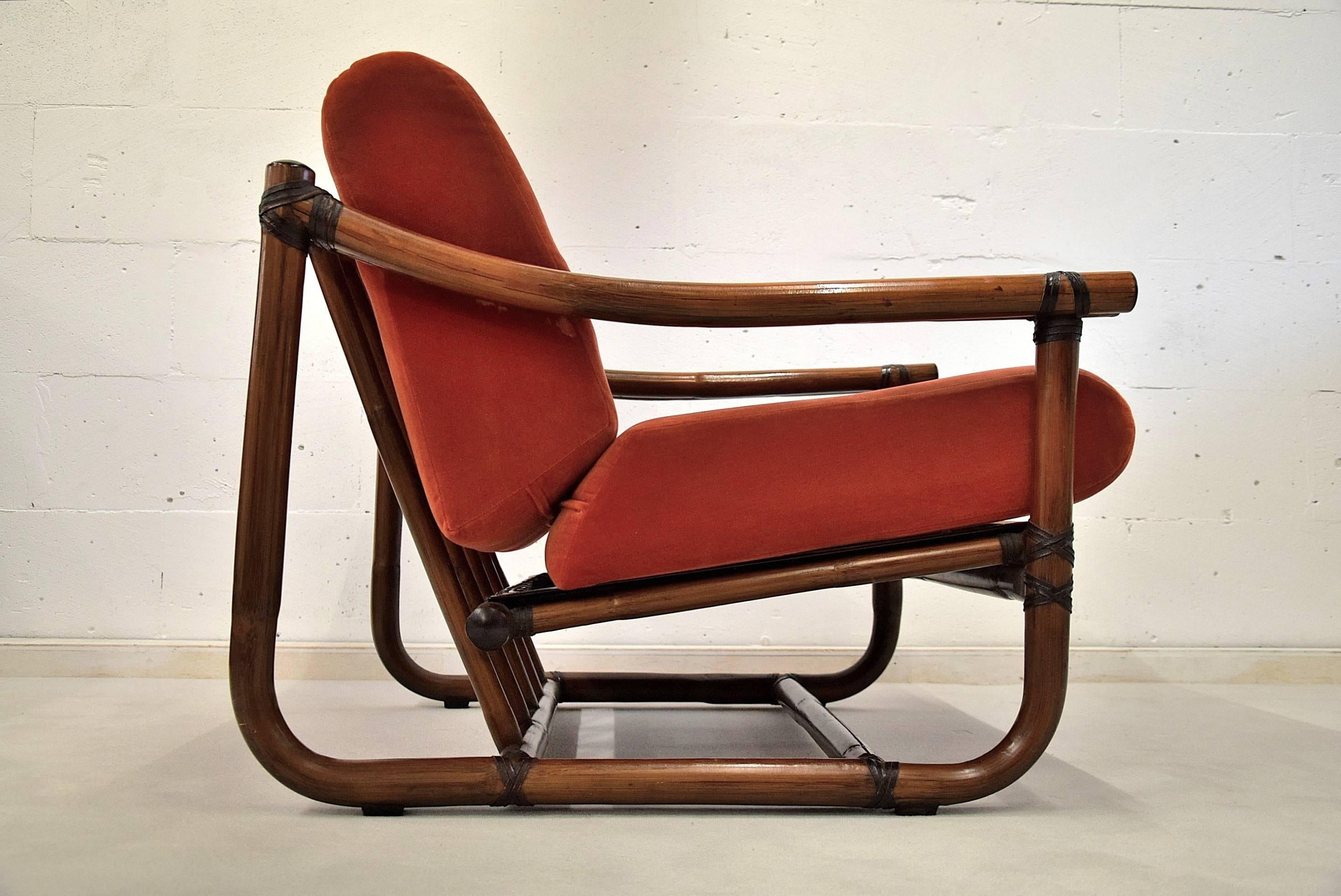 Mid-Century Modern Mid-century modern Italian Made Orange Bamboo Lounge Set