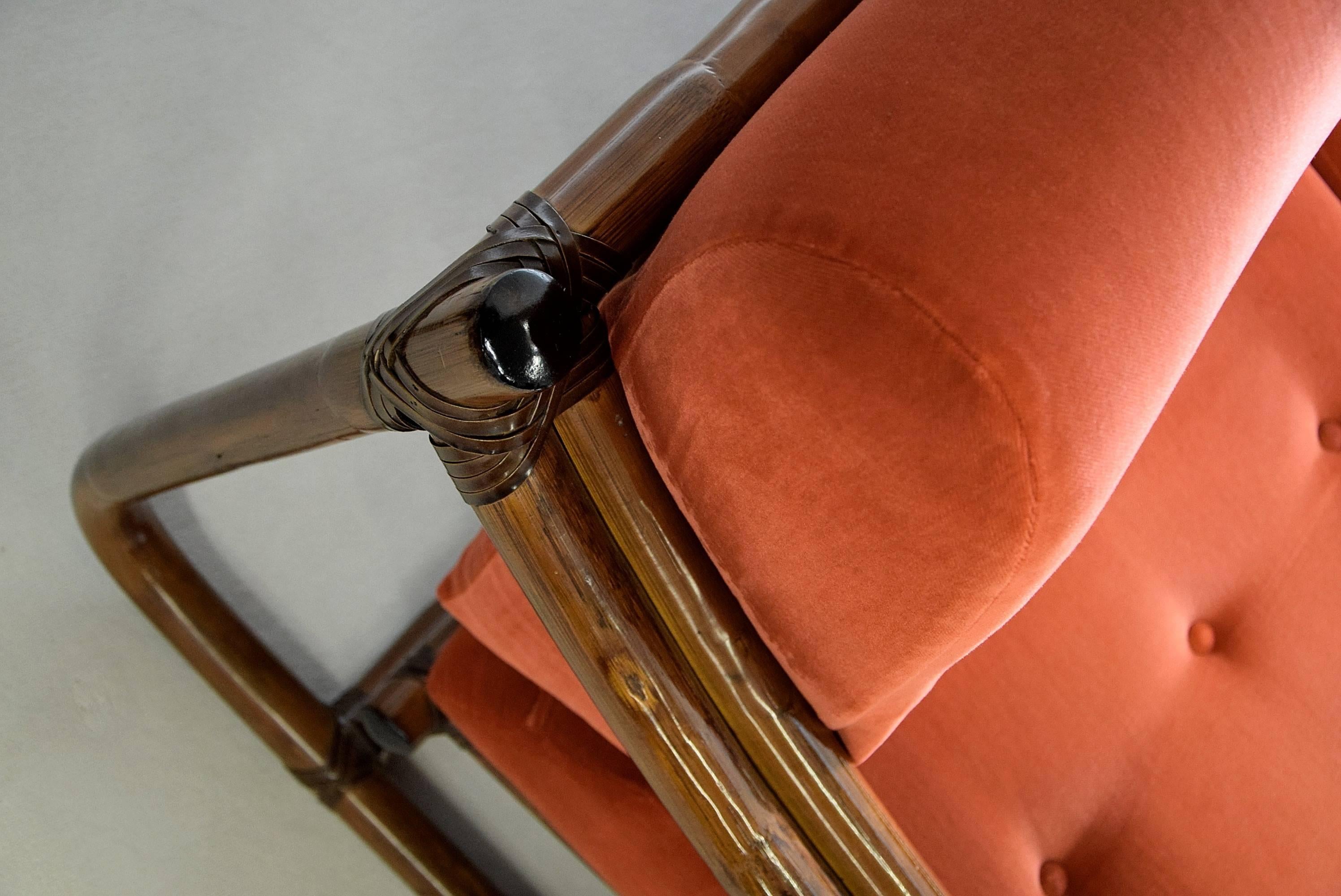 Mid-20th Century Italian Two-Seat Mid Century Modern Orange Bamboo Lounge Sofa