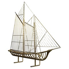 Curtis Jeré Brass Mid Century Modern Sculptural Signed Sailing Boat