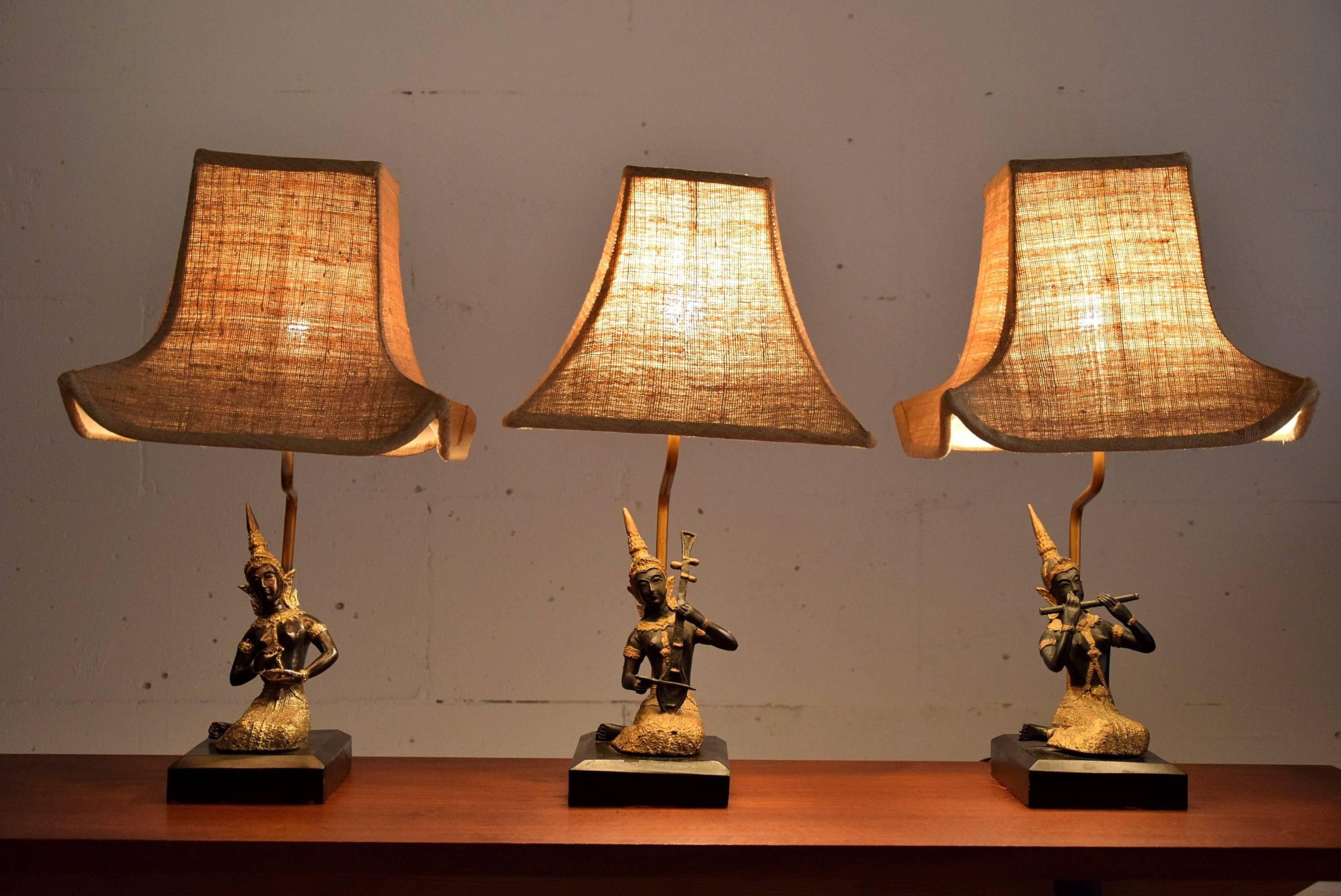 Three Mid-Century Burmese Musician Lamps in the Style of Maison Jansen 3