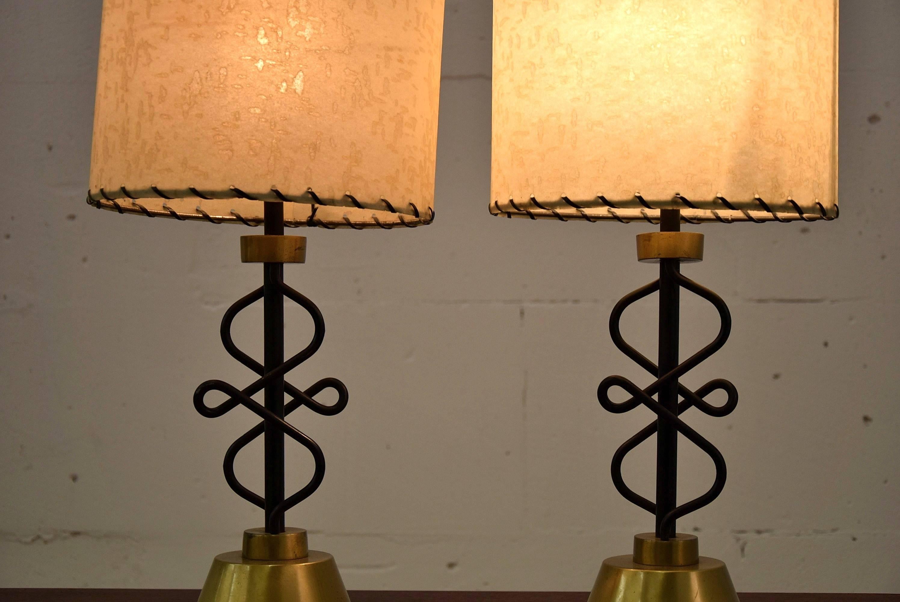 Brass Two 1950s Table Lamps by Majestic, New York