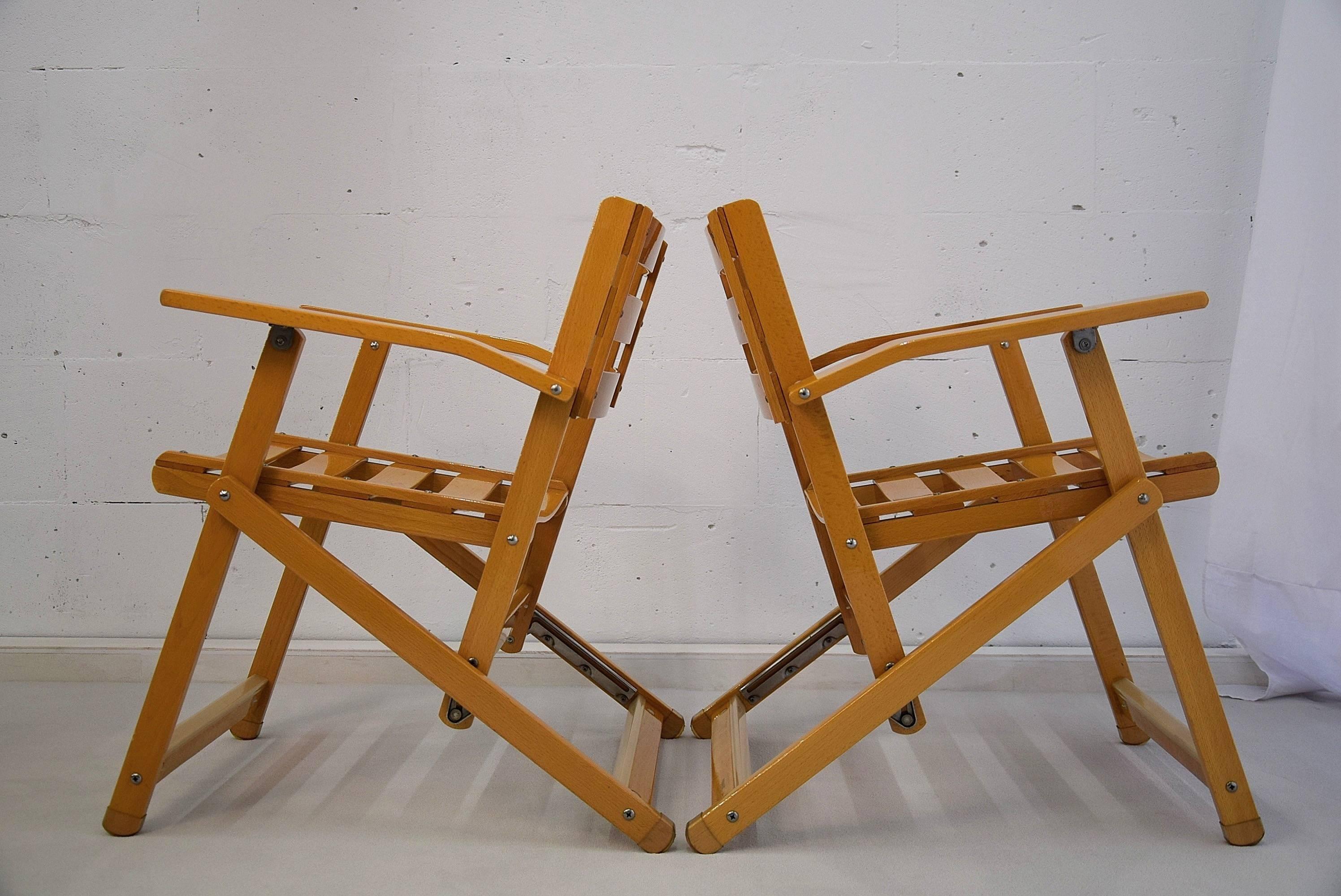 Late 1970s New Old Stock Foldable Deck Chairs Attributed to Ico Parisi For Sale 1