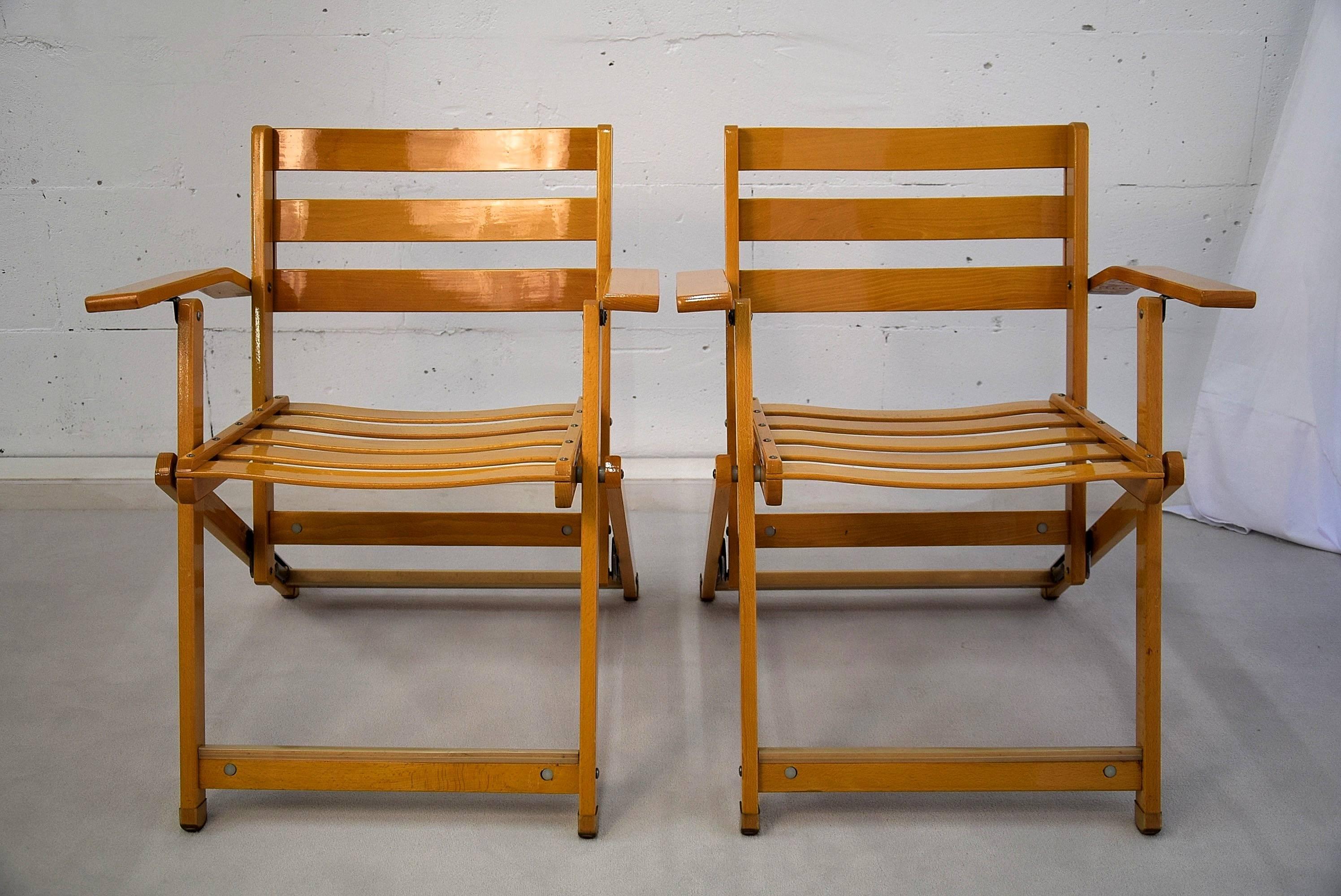 Late 1970s New Old Stock Foldable Deck Chairs Attributed to Ico Parisi In Excellent Condition For Sale In Weesp, NL