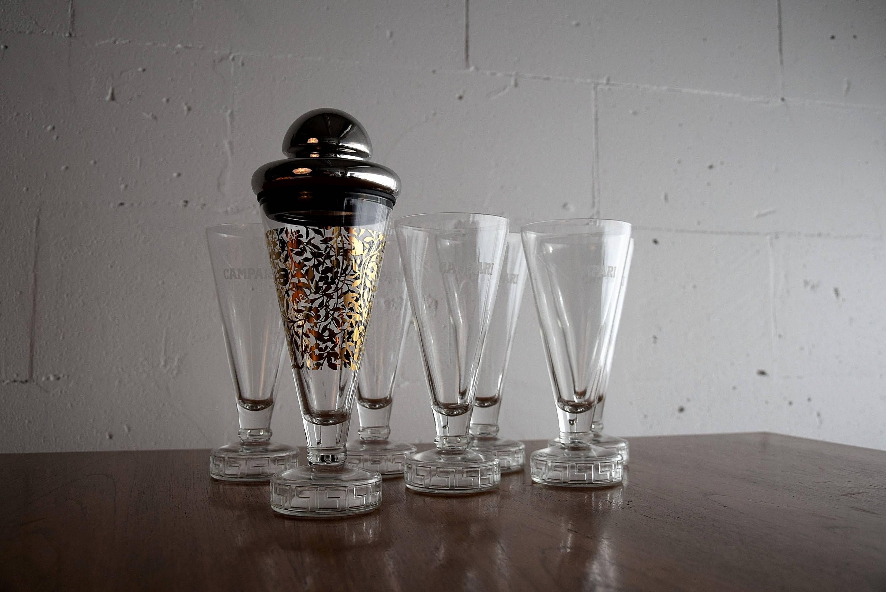Italian Limited Edition 1986 Cocktail Shaker with Six Glasses by Matteo Thun
