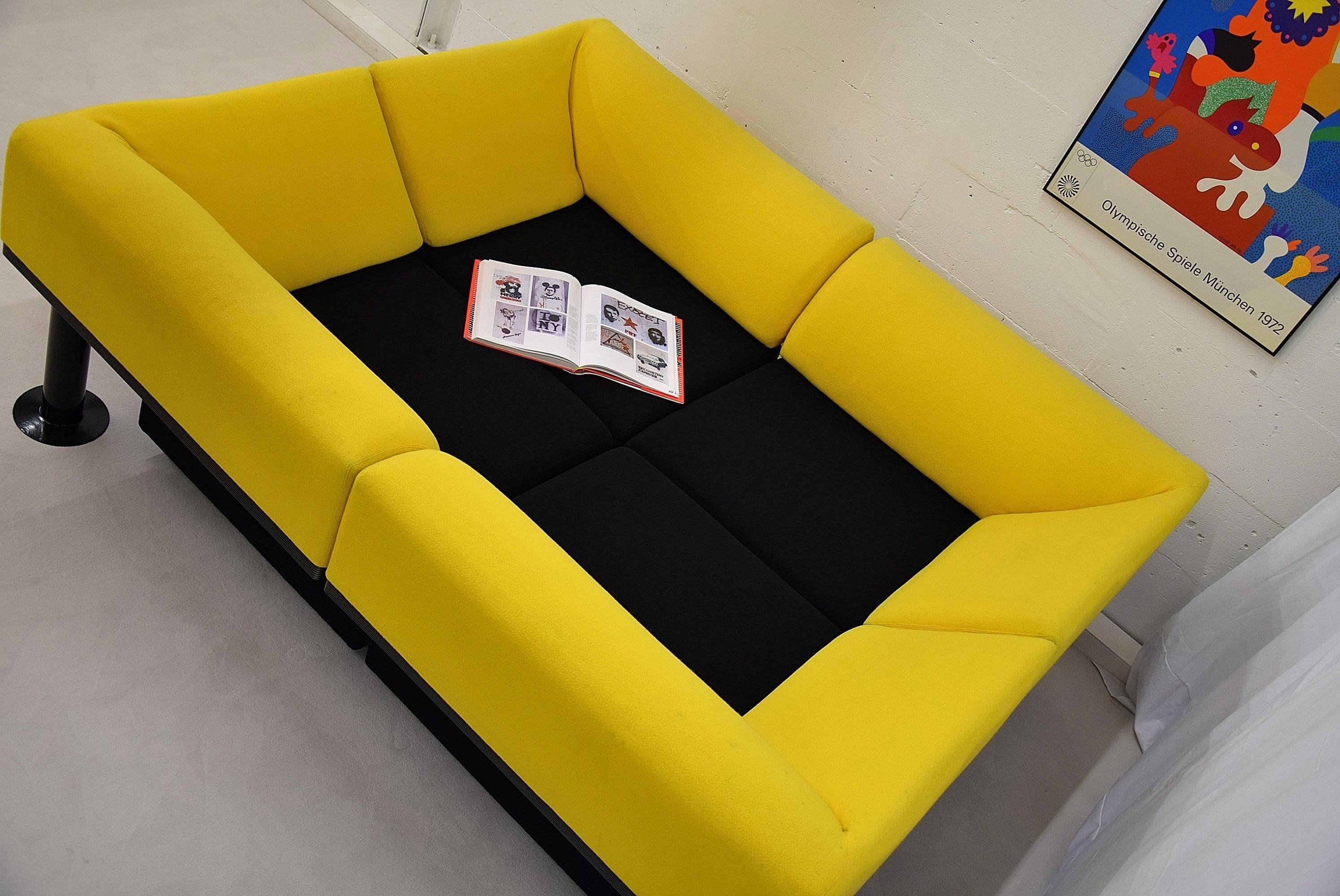Metal Post Modern Yellow and Black Artifort Sofa