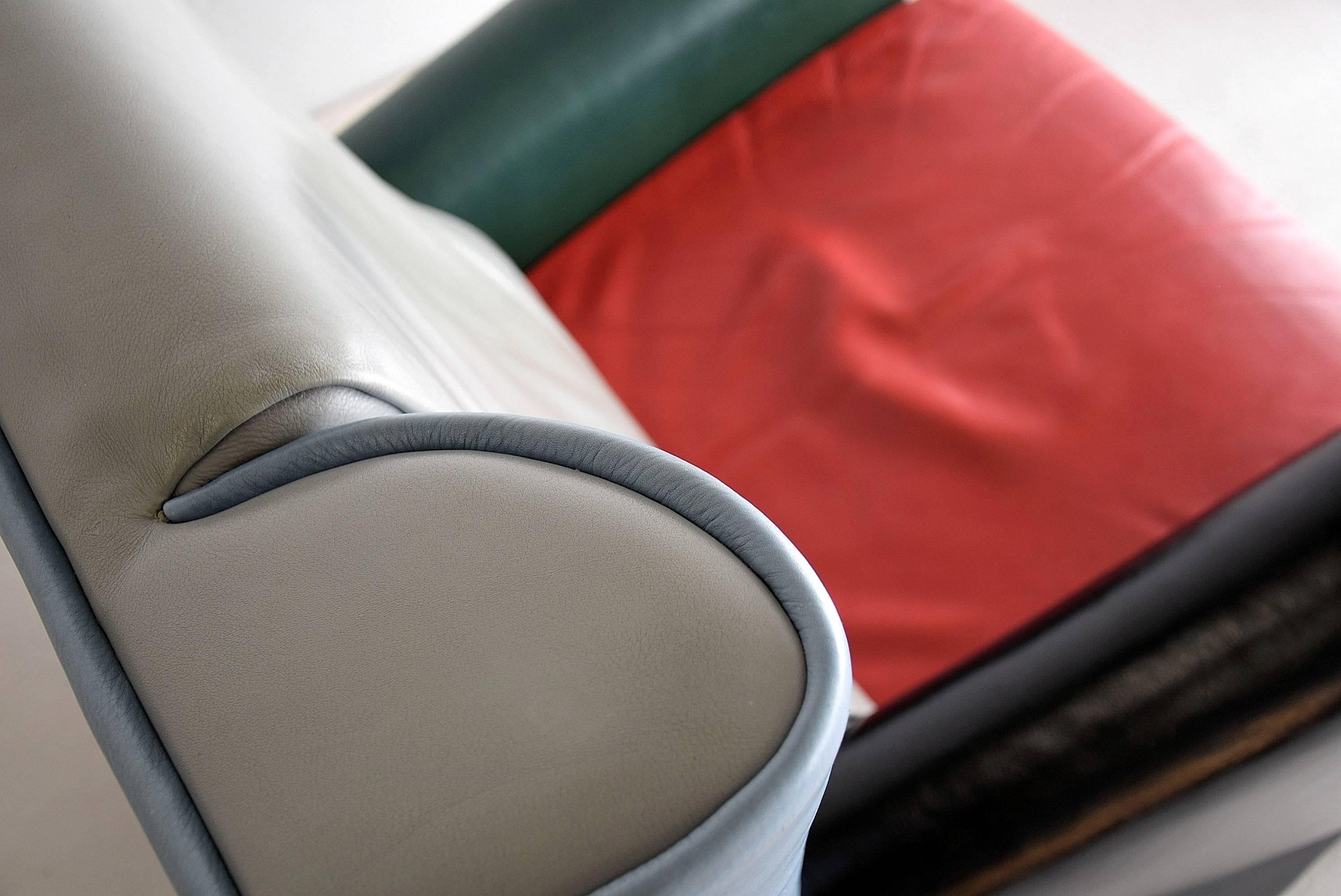 Late 20th Century Italian Post Modern Alessandro Mendini Multi Color Leather Lounge Chair