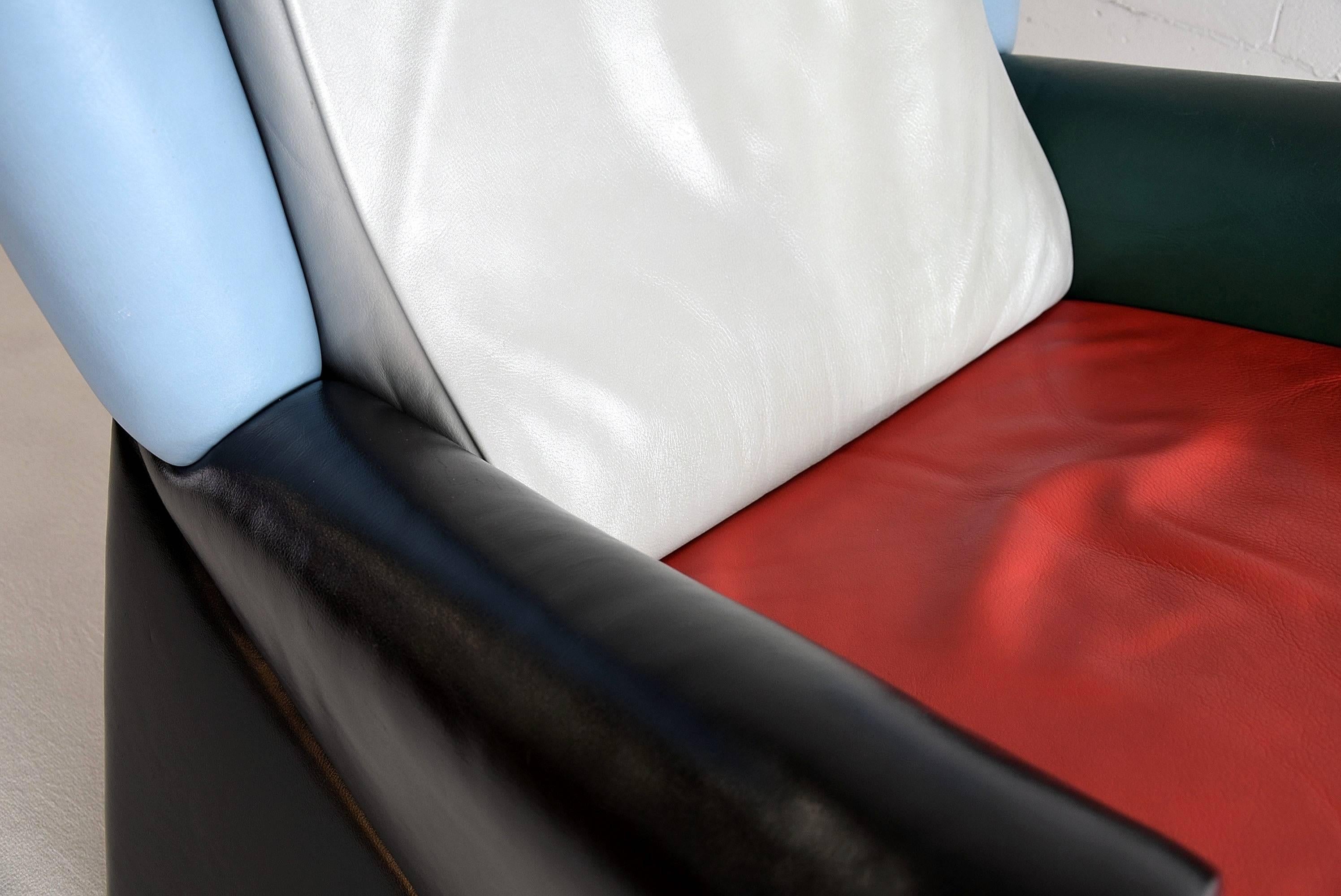 Post-Modern Italian Post Modern Alessandro Mendini Multi Color Leather Lounge Chair