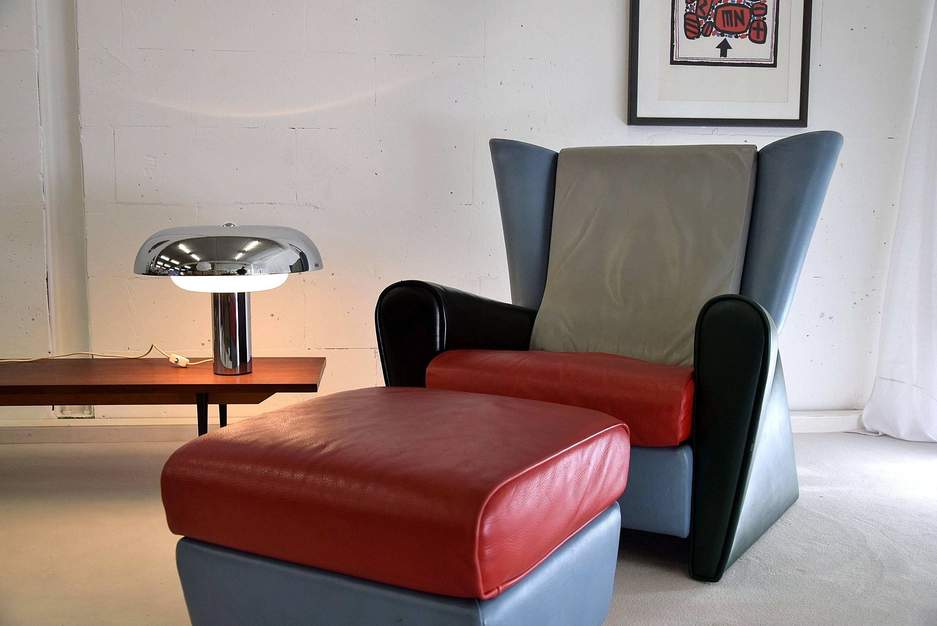 Italian Post Modern Alessandro Mendini Multi Color Leather Lounge Chair 3