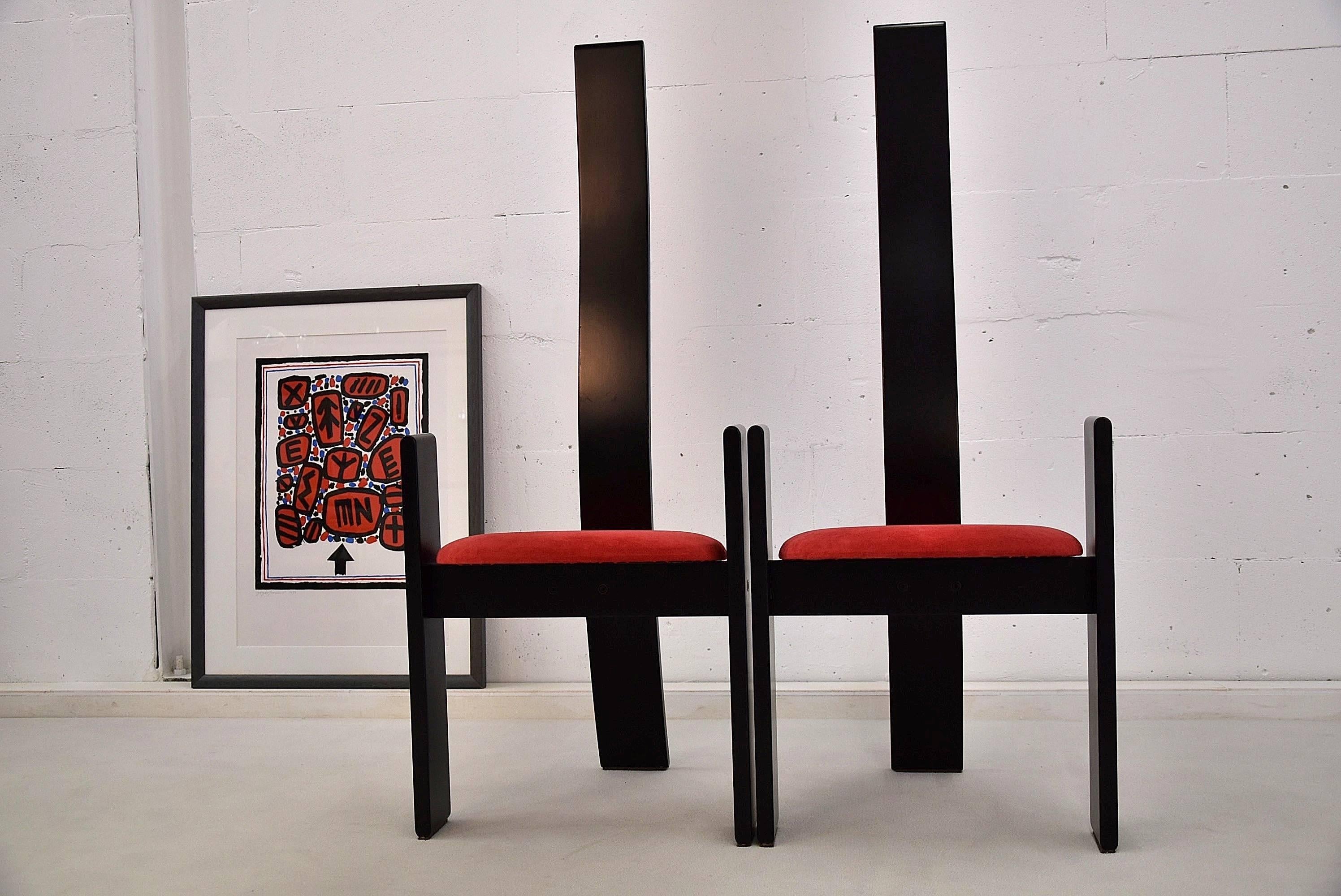 Mid-Century Modern Mid century Modern Black and Red Dining Chairs by Vico Magistretti