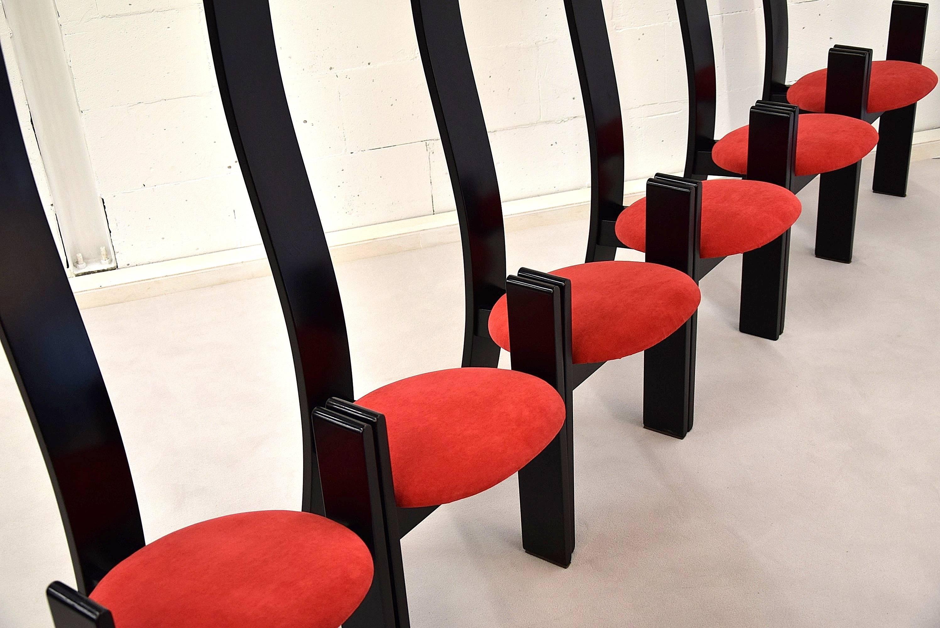 Mid-20th Century Mid century Modern Black and Red Dining Chairs by Vico Magistretti