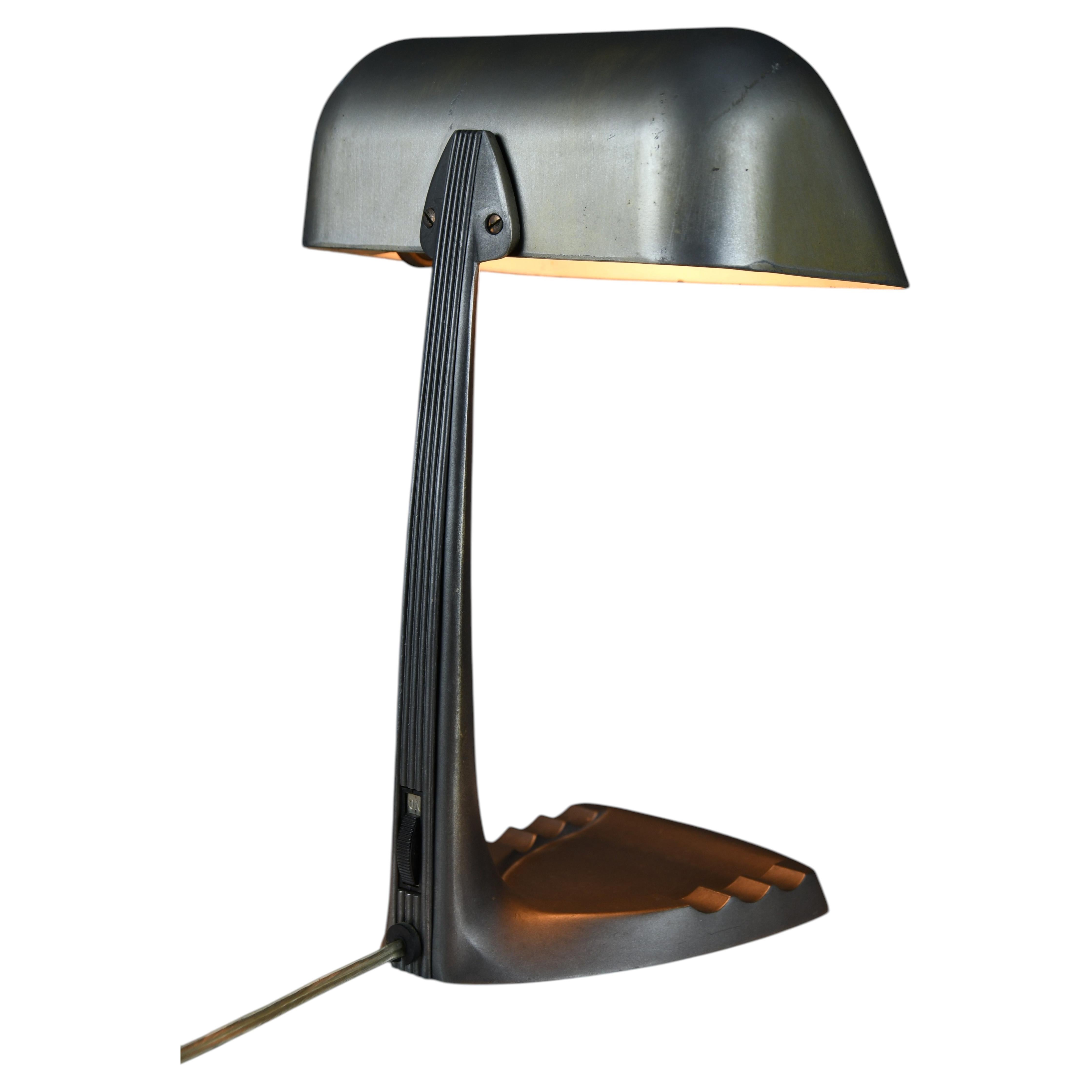Art Deco “Aviator” desk lamp Erpé Model 52 - integrated pen tray & ashtray base For Sale