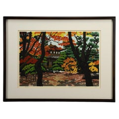 Masao Ido, « Le temple Ginkaku-ji en automne » — estampe japonaise originale sur bois