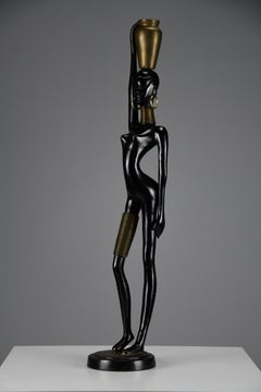Skulptur einer Ndebele-Frau im Mid-Century-Modern-Stil aus patinierter Bronze und Messing, im