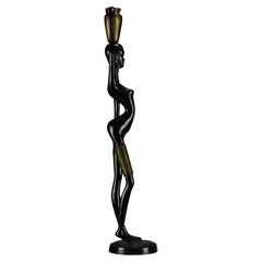 Skulptur einer Ndebele-Frau im Mid-Century-Modern-Stil aus patinierter Bronze und Messing, im