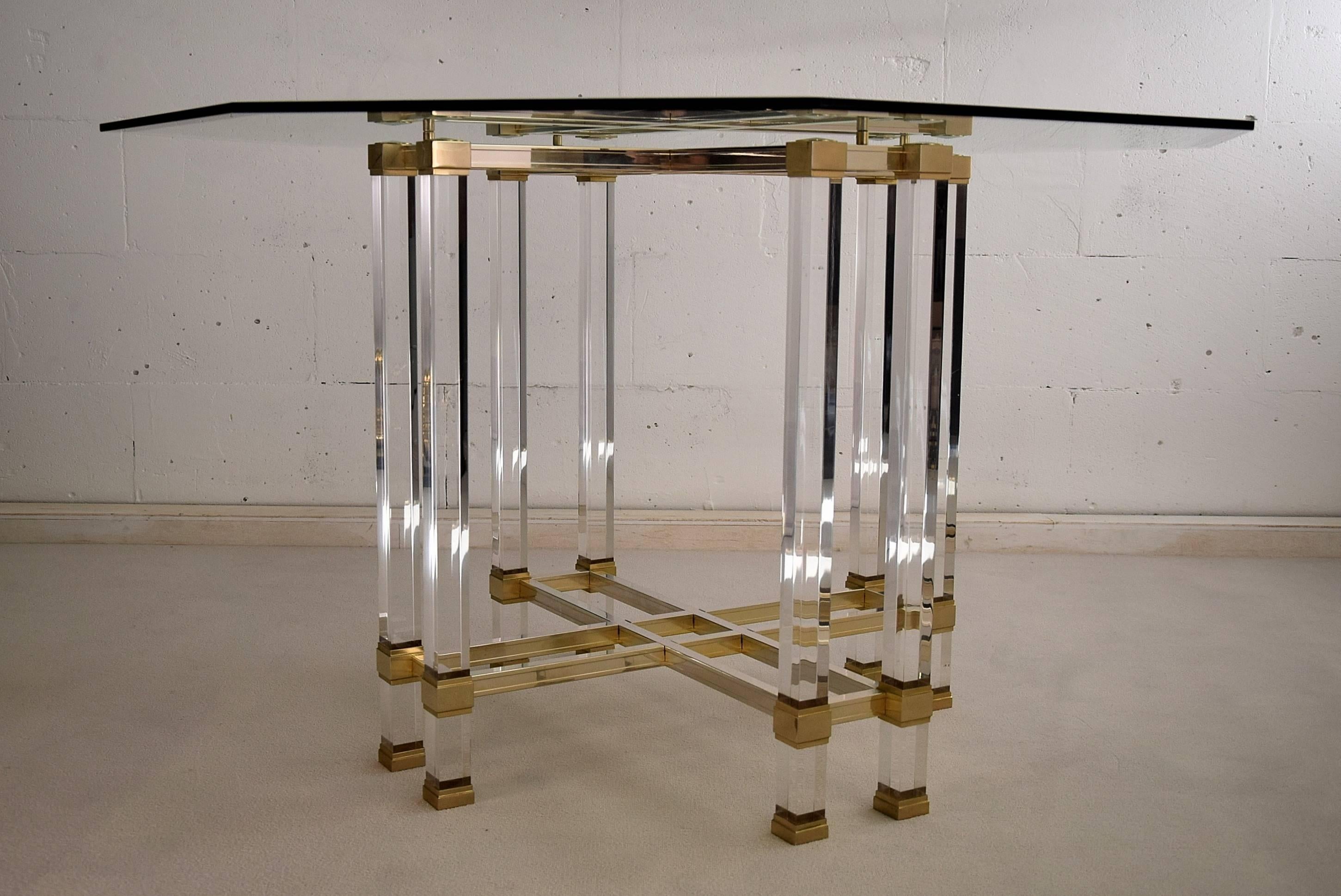 Pierre Vandel Lucite and Brass Hollywood Regency Dining Table 4