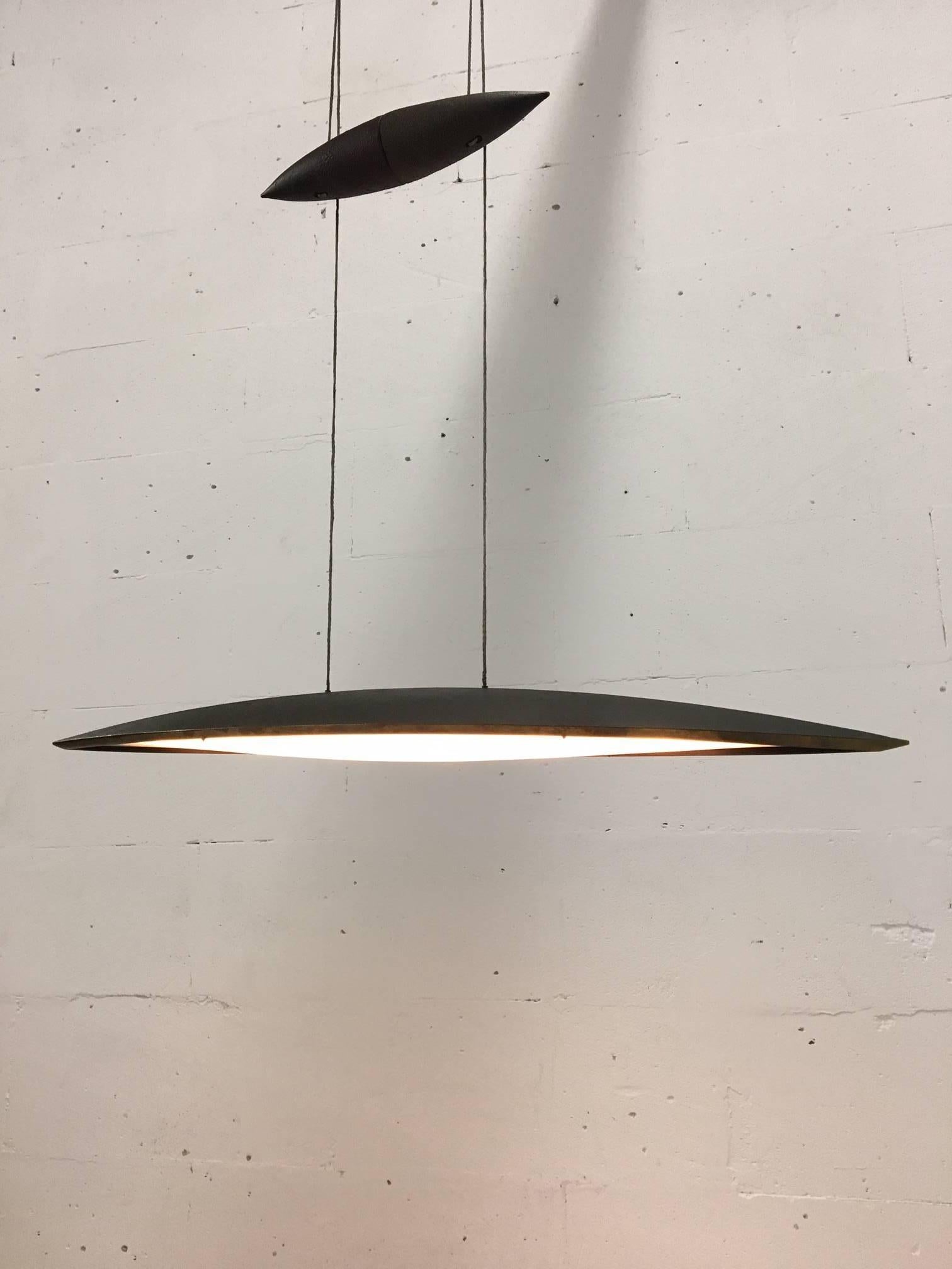 Tai Lang 1980s Solid Raw Bronze Pendant Fixture by Tobias Grau 4