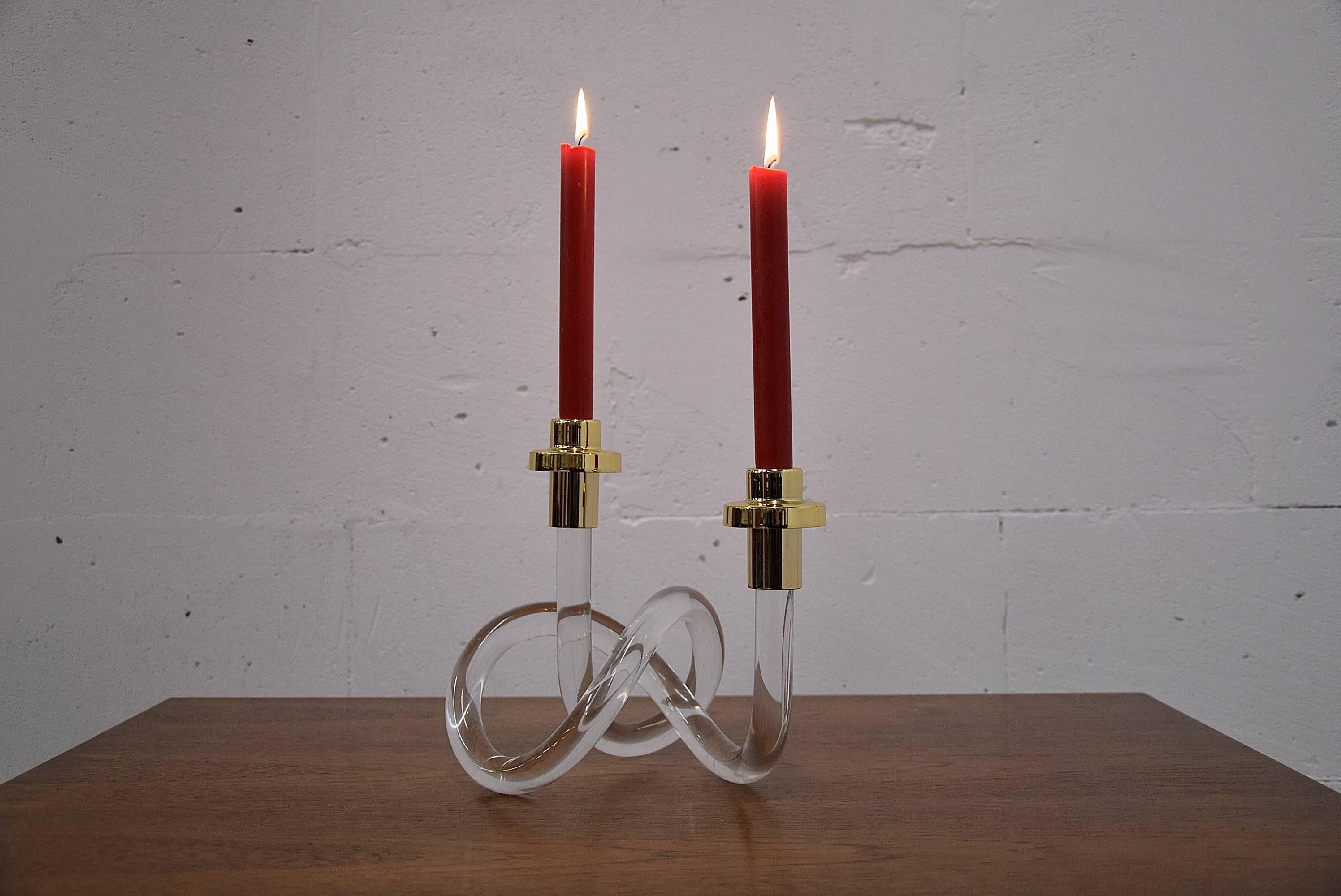 Mid-Century Double Gold and Lucite Candleholder by Dorothy Thorpe 2