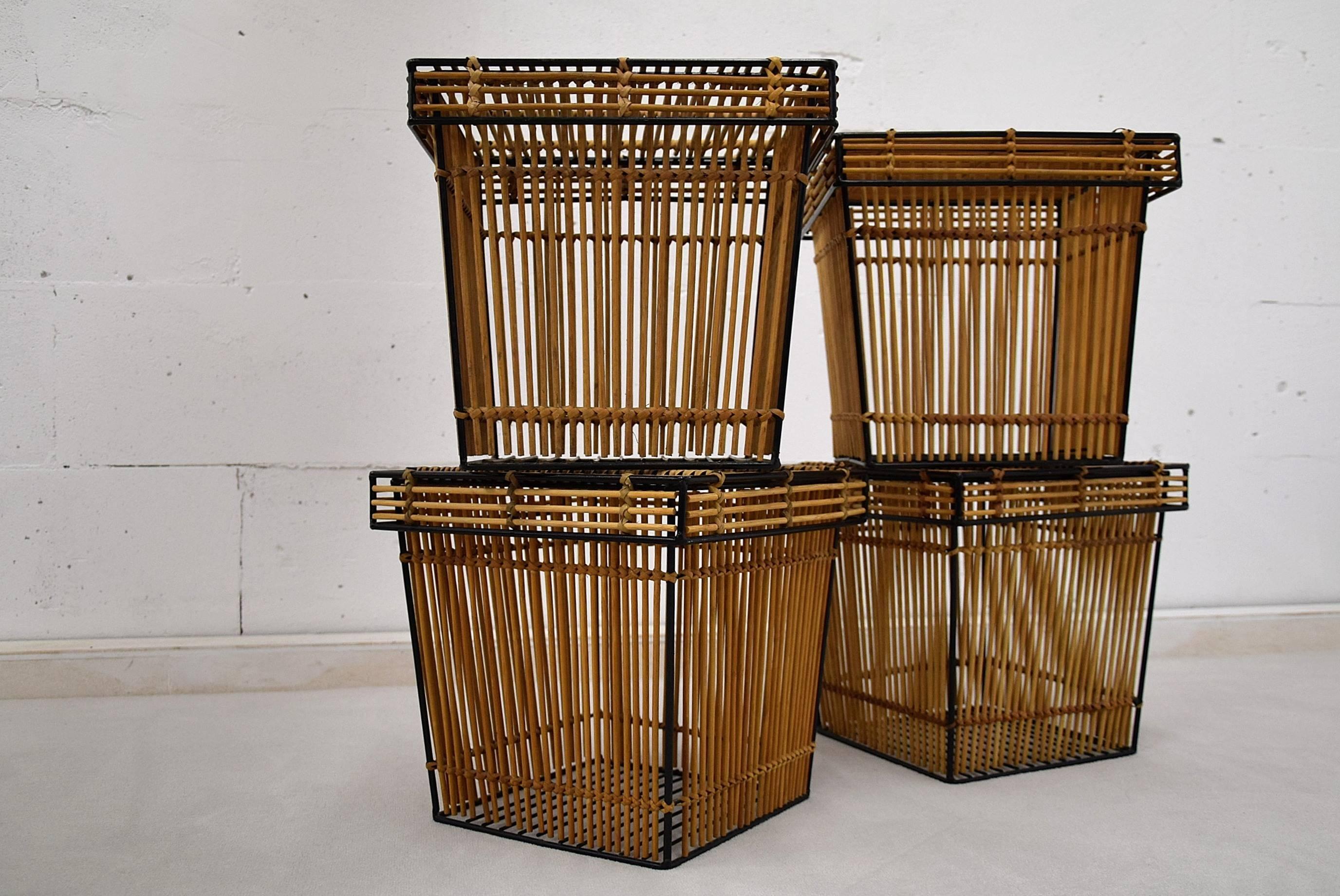 Mid century Modern Wicker and Steel Baskets 2