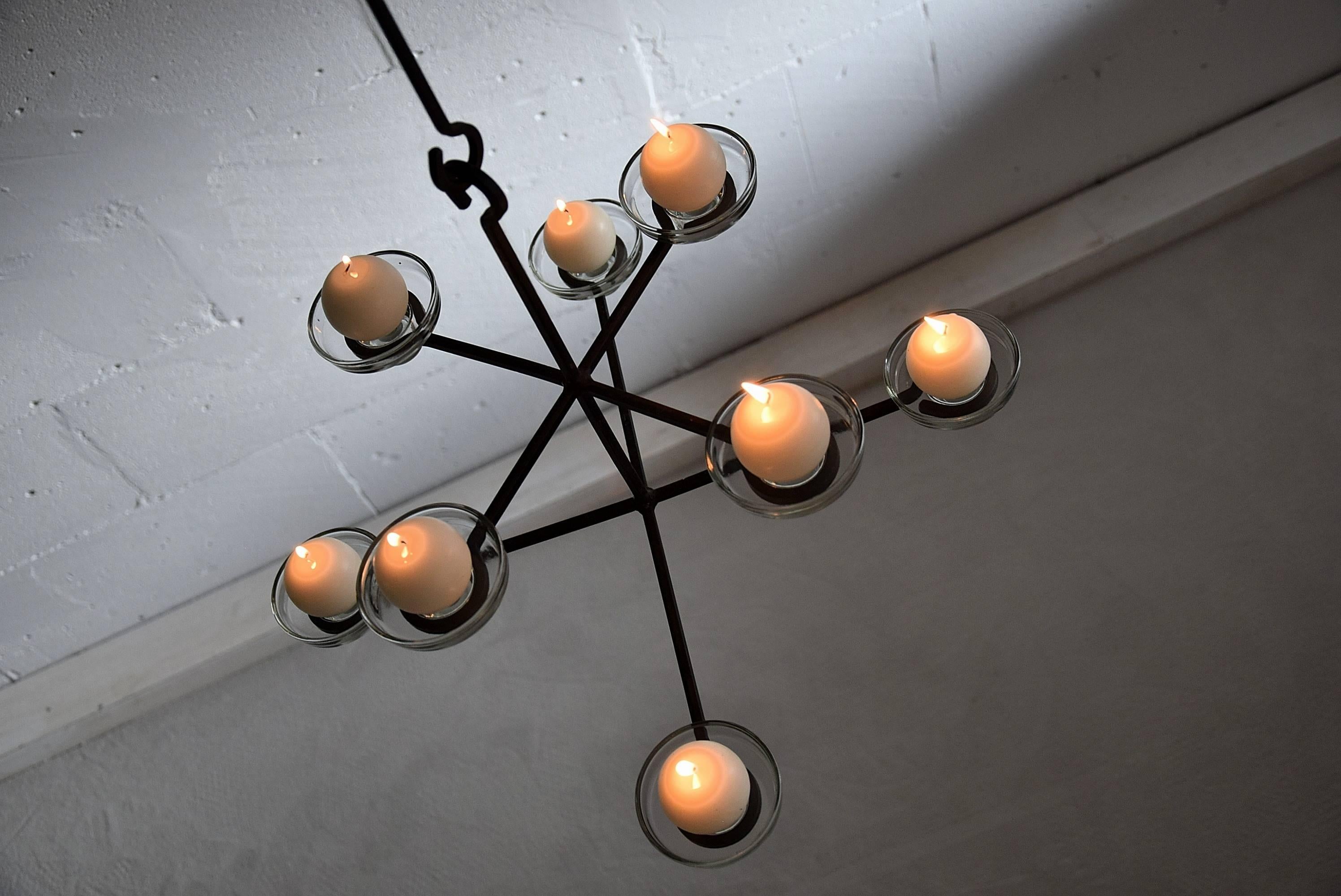 Scandinavian Mid-Century Modern Chandelier Erik Hoglund Attributed For Sale 2