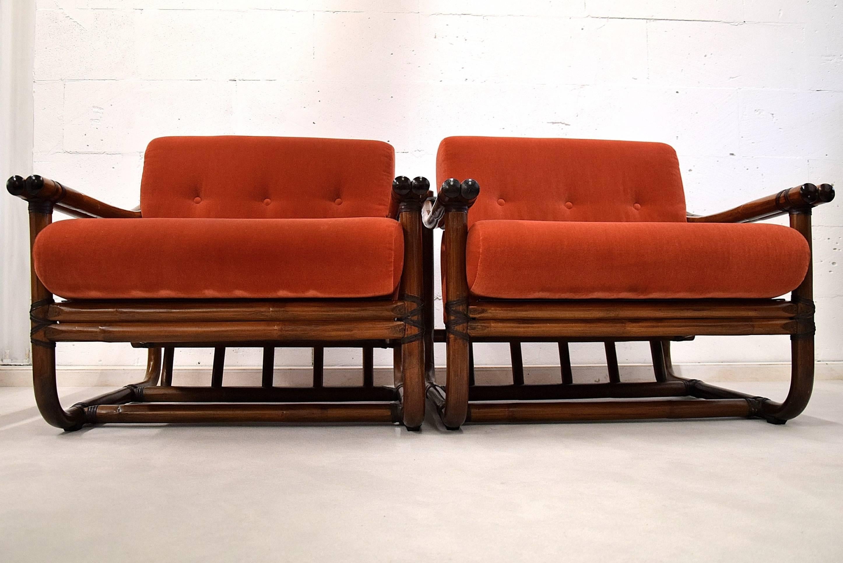 Mid-century modern Italian Made Orange Bamboo Lounge Set 1