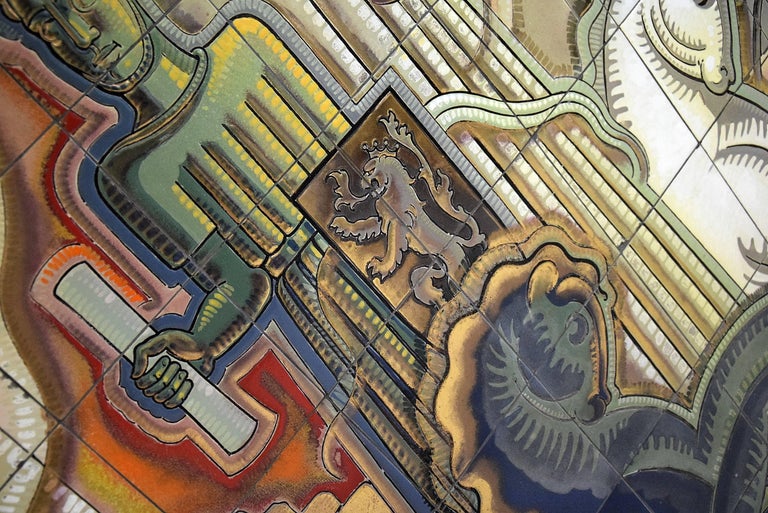 Hand Painted Unique Ceramic Tiles Mid Century Modern Big Wall Art For Sale at 1stdibs
