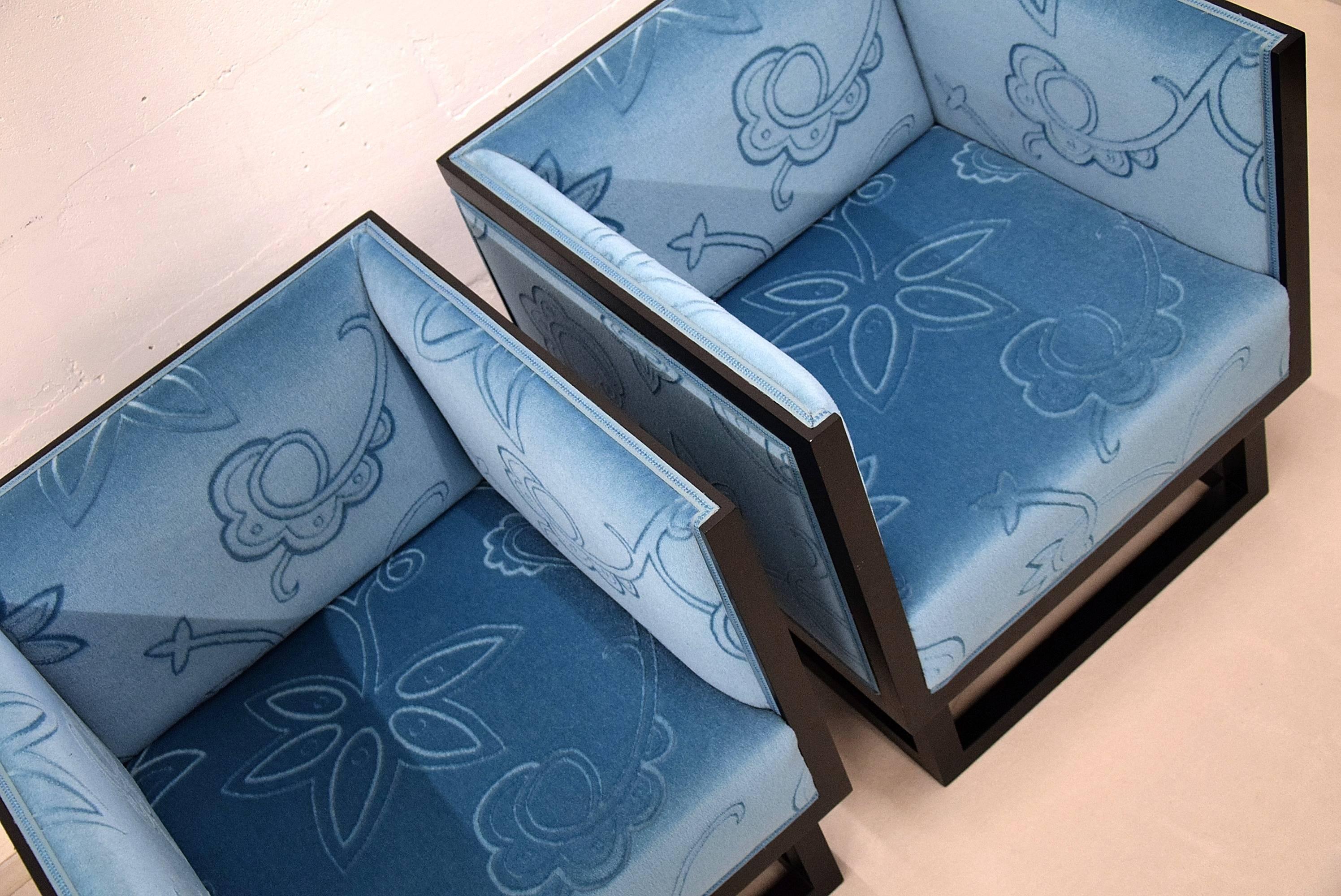 20ième siècle Josef Hoffmann fauteuils de salon armoires bleues en vente